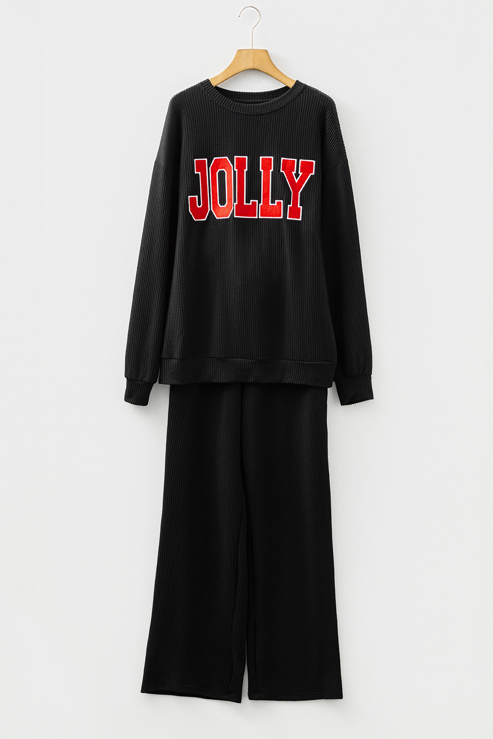 Women's Black Corded Long Sleeve Set with Pockets and Letter Design – Comfortable Autumn Layering for Casual Days - Detail View 12 Women's Black Corded Long Sleeve Set with Pockets and Letter Design – Comfortable Autumn Layering for Casual Days - Detail View 12