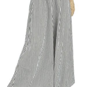 Women's Black Stripe Wide Leg Pants – High Waist Casual Trousers with Pockets for Daily Wear - Main View