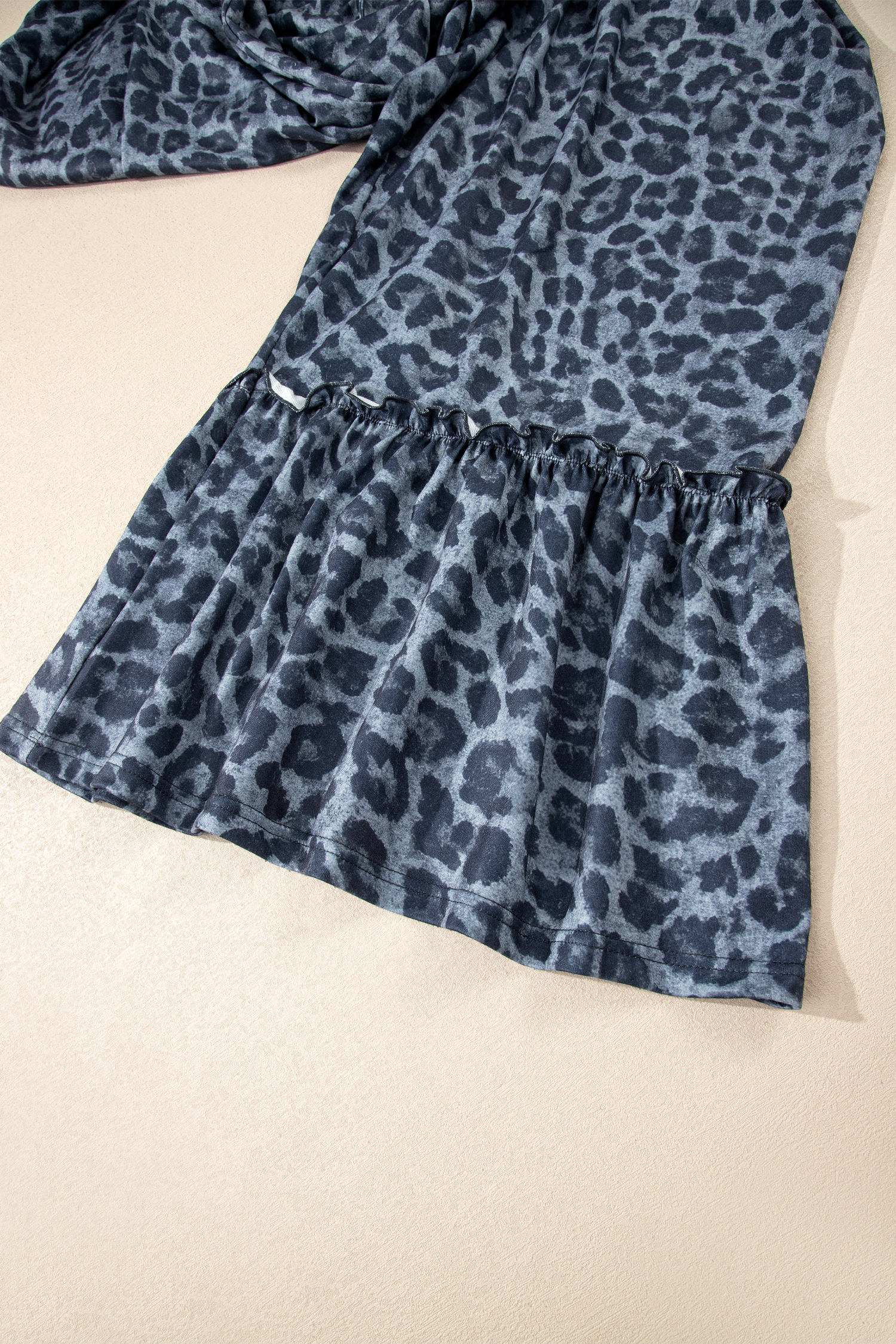 Women's Gray Leopard Print Frilled Detail Wide Leg Pants – Effortless Style for Daily Wear - Detail View 8 Women's Gray Leopard Print Frilled Detail Wide Leg Pants – Effortless Style for Daily Wear - Detail View 8