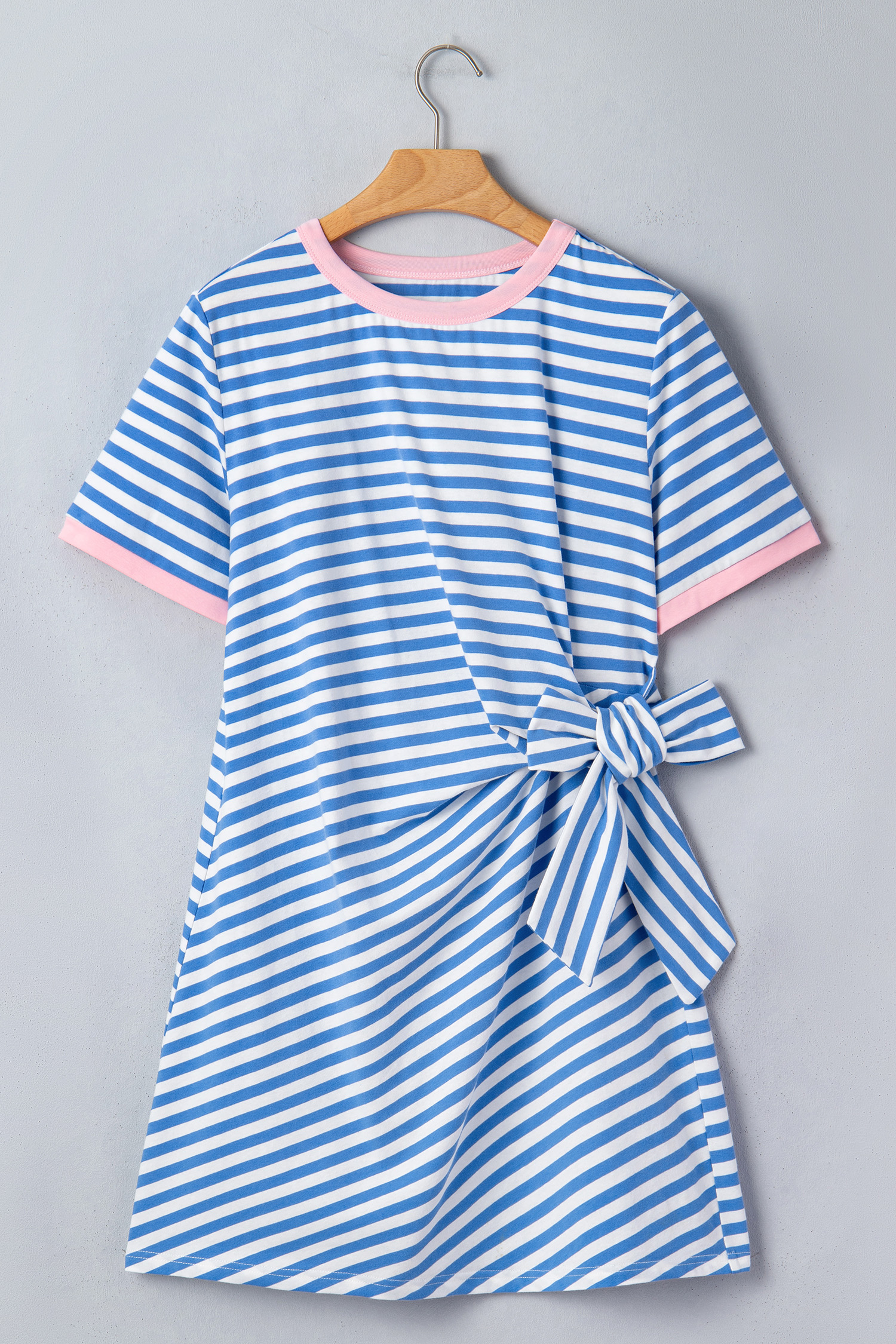 Casual Striped Knot Detail Mini Dress – Stylish Women's Summer T-Shirt Dress for Daily Wear - Detail View 3 Casual Striped Knot Detail Mini Dress – Stylish Women's Summer T-Shirt Dress for Daily Wear - Detail View 3