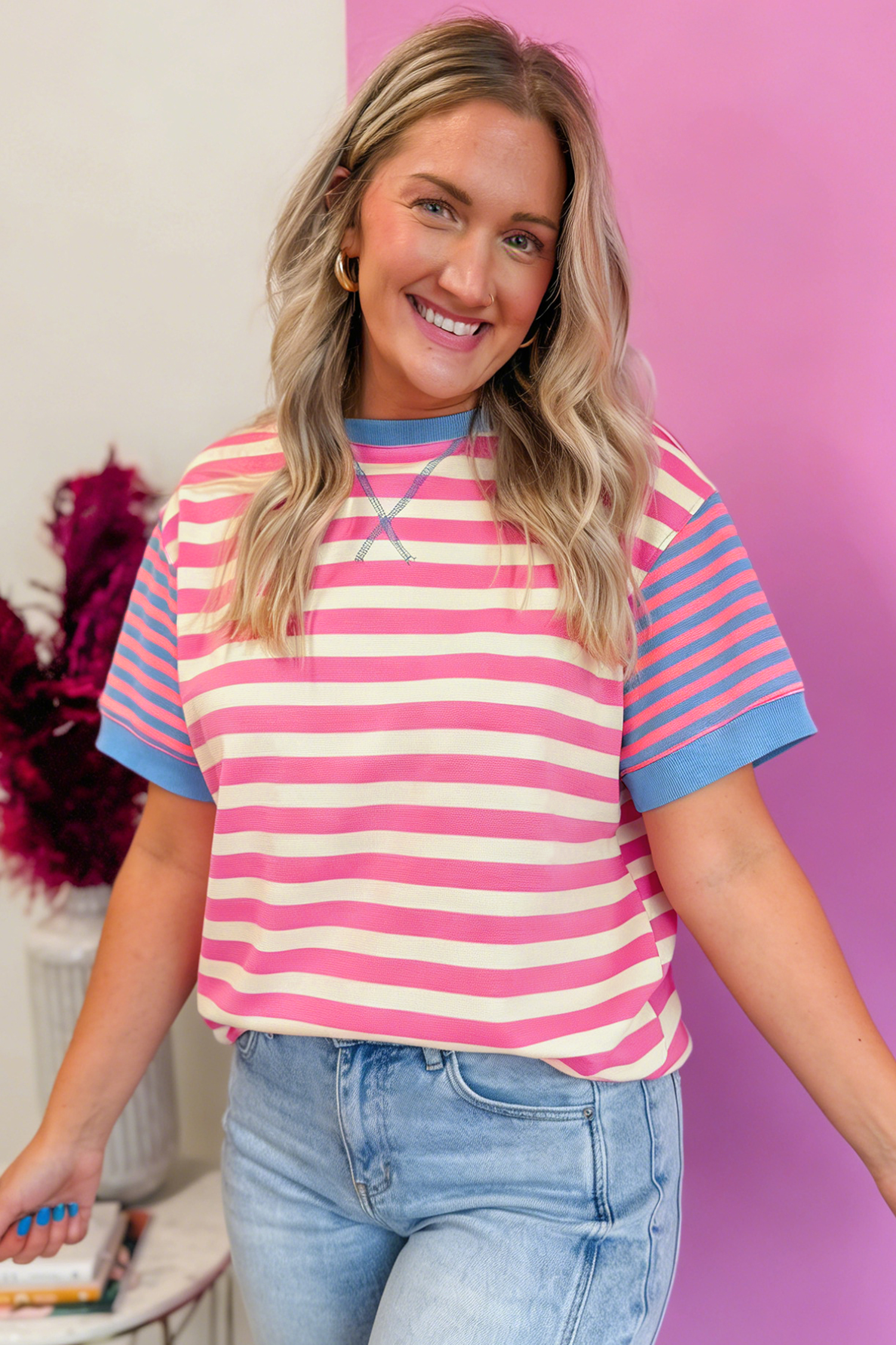 Women's Casual Round Neck Striped Tee – Cute Summer Gift - Detail View 12 Women's Casual Round Neck Striped Tee – Cute Summer Gift - Detail View 12