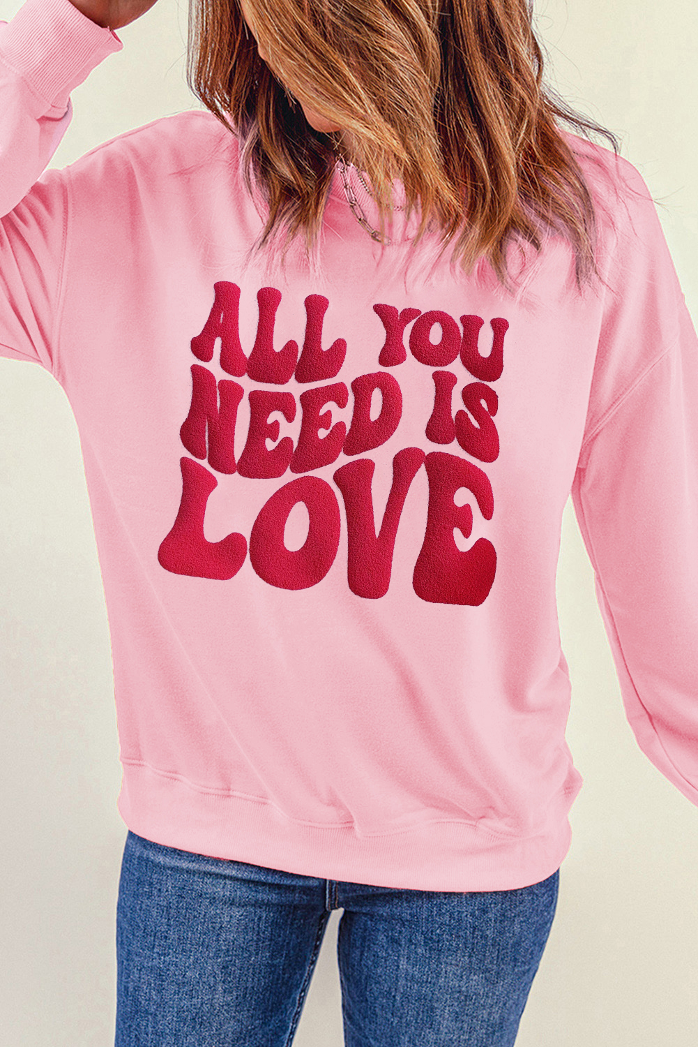 Comfortable and Stylish Pink Valentine's Sweatshirt for Everyday Wear - Detail View 7 Comfortable and Stylish Pink Valentine's Sweatshirt for Everyday Wear - Detail View 7