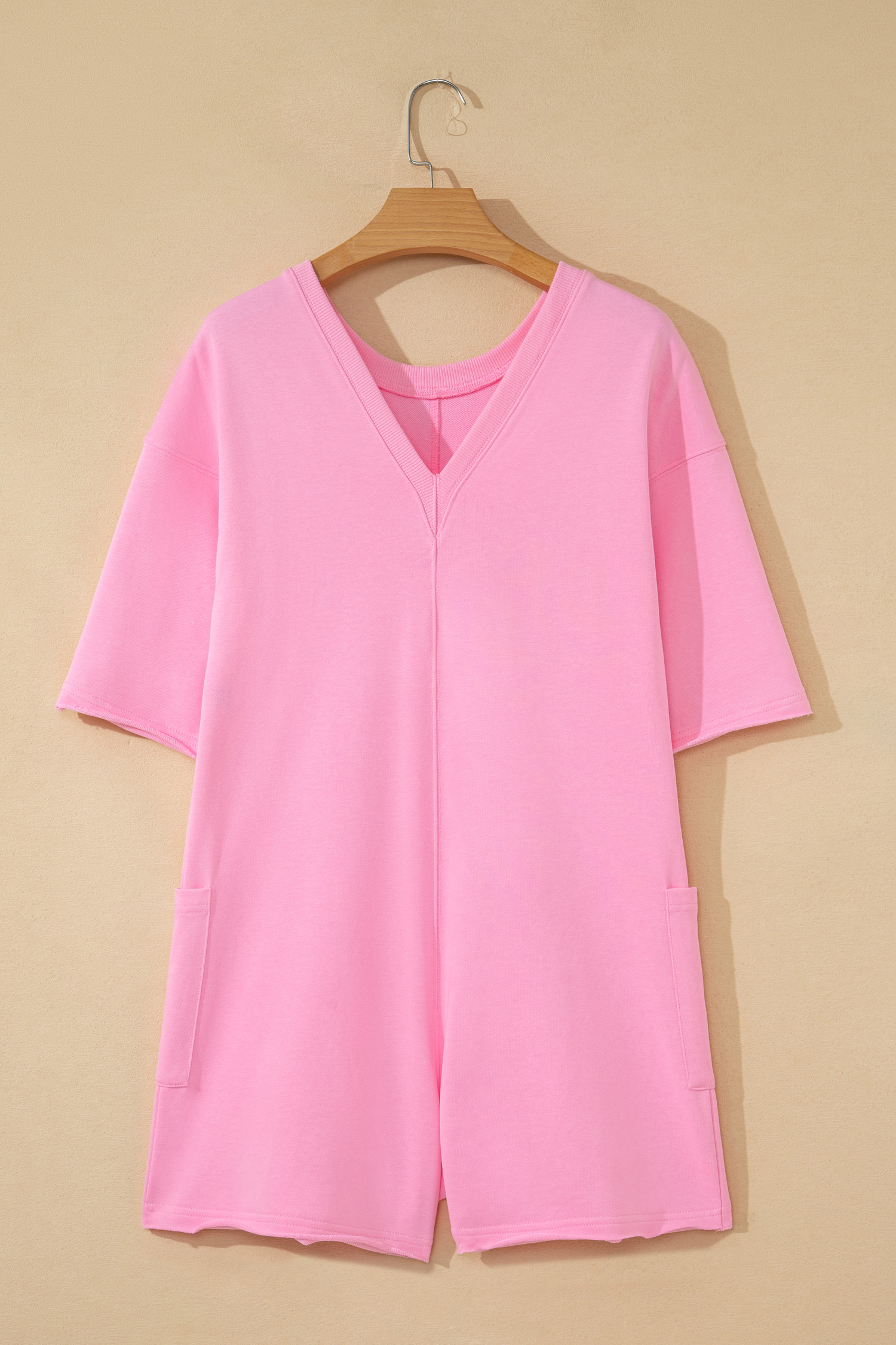 Casual Pink Shift Romper for Women – Effortless Half Sleeve Style for Everyday Wear - Detail View 3 Casual Pink Shift Romper for Women – Effortless Half Sleeve Style for Everyday Wear - Detail View 3