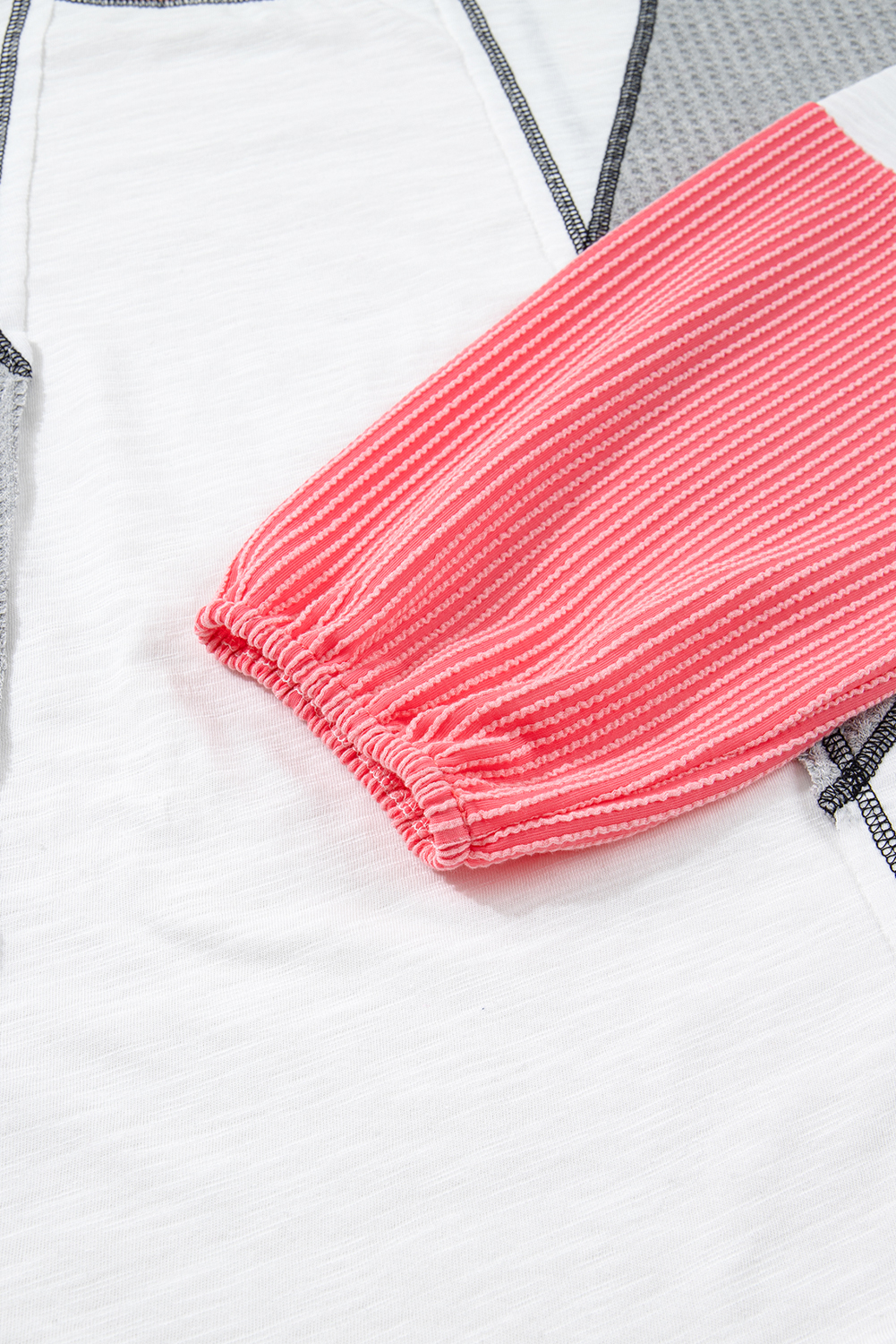 Women's White Mixed Textured Knit Top – Versatile Colorblock Casual Style for Autumn - Detail View 11 Women's White Mixed Textured Knit Top – Versatile Colorblock Casual Style for Autumn - Detail View 11