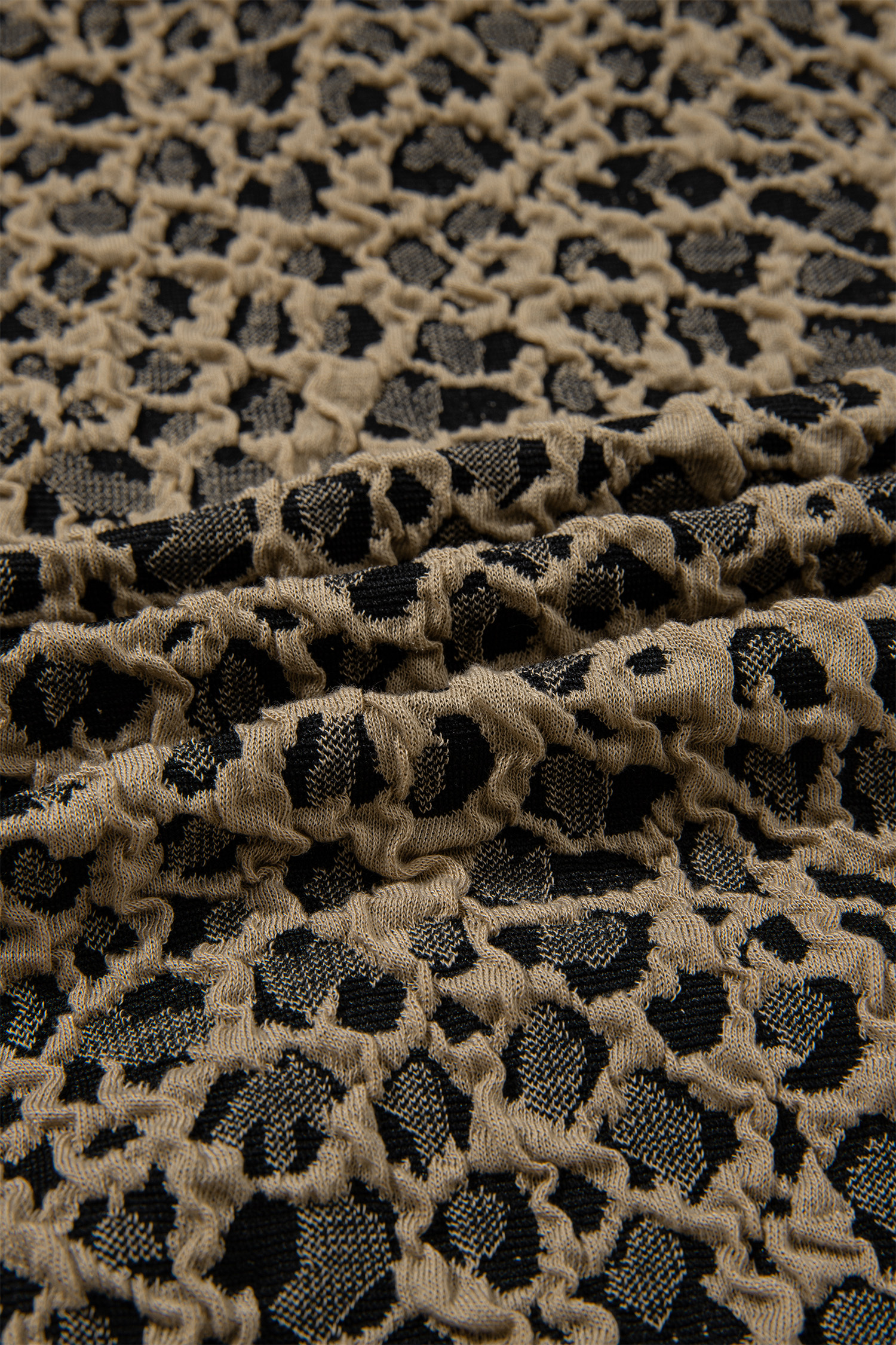 Women's Beige Leopard Print Top – Casual Short Sleeve Shirt with Zipper V-Neck - Detail View 10 Women's Beige Leopard Print Top – Casual Short Sleeve Shirt with Zipper V-Neck - Detail View 10