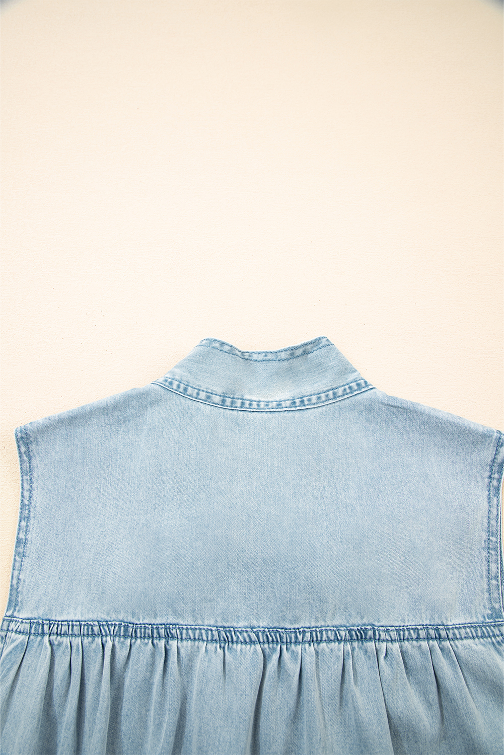 Bowknot Denim Dress, Women Ruffled Hem High Neck Shift - Detail View 11 Bowknot Denim Dress, Women Ruffled Hem High Neck Shift - Detail View 11