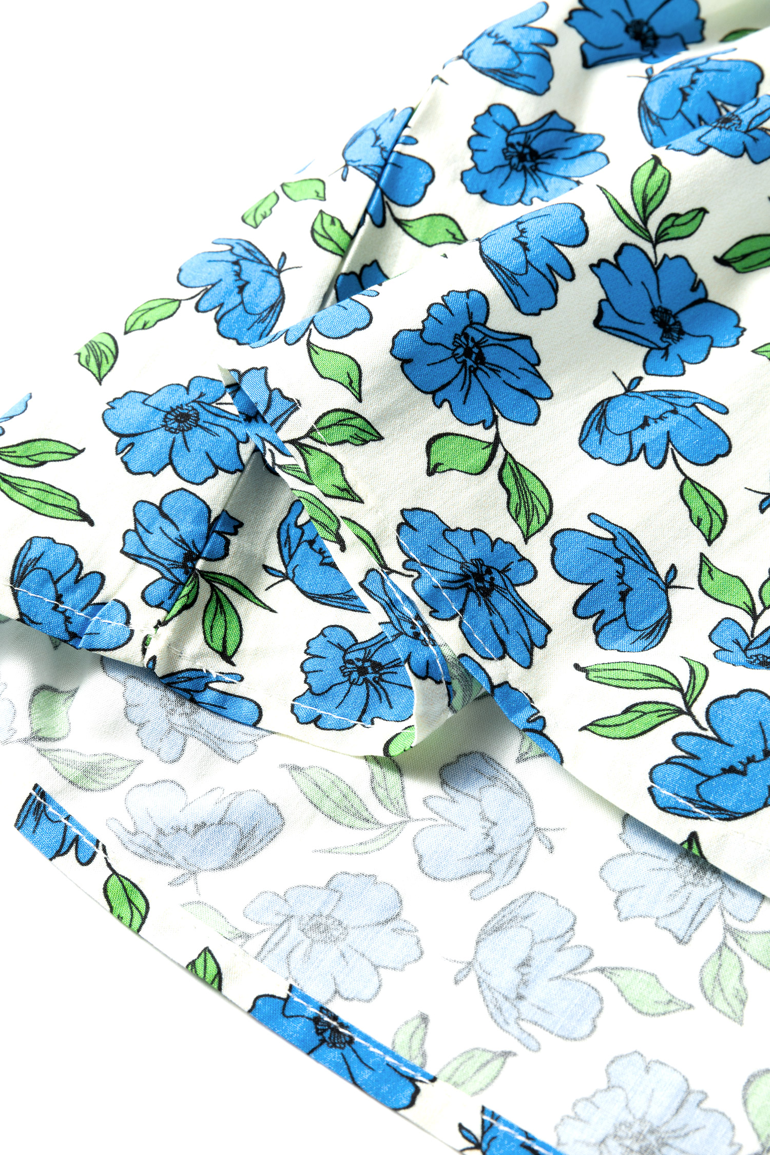 Women's Sky Blue Floral Pleated Blouse – Casual Summer Top with Flutter Sleeves - Detail View 7 Women's Sky Blue Floral Pleated Blouse – Casual Summer Top with Flutter Sleeves - Detail View 7