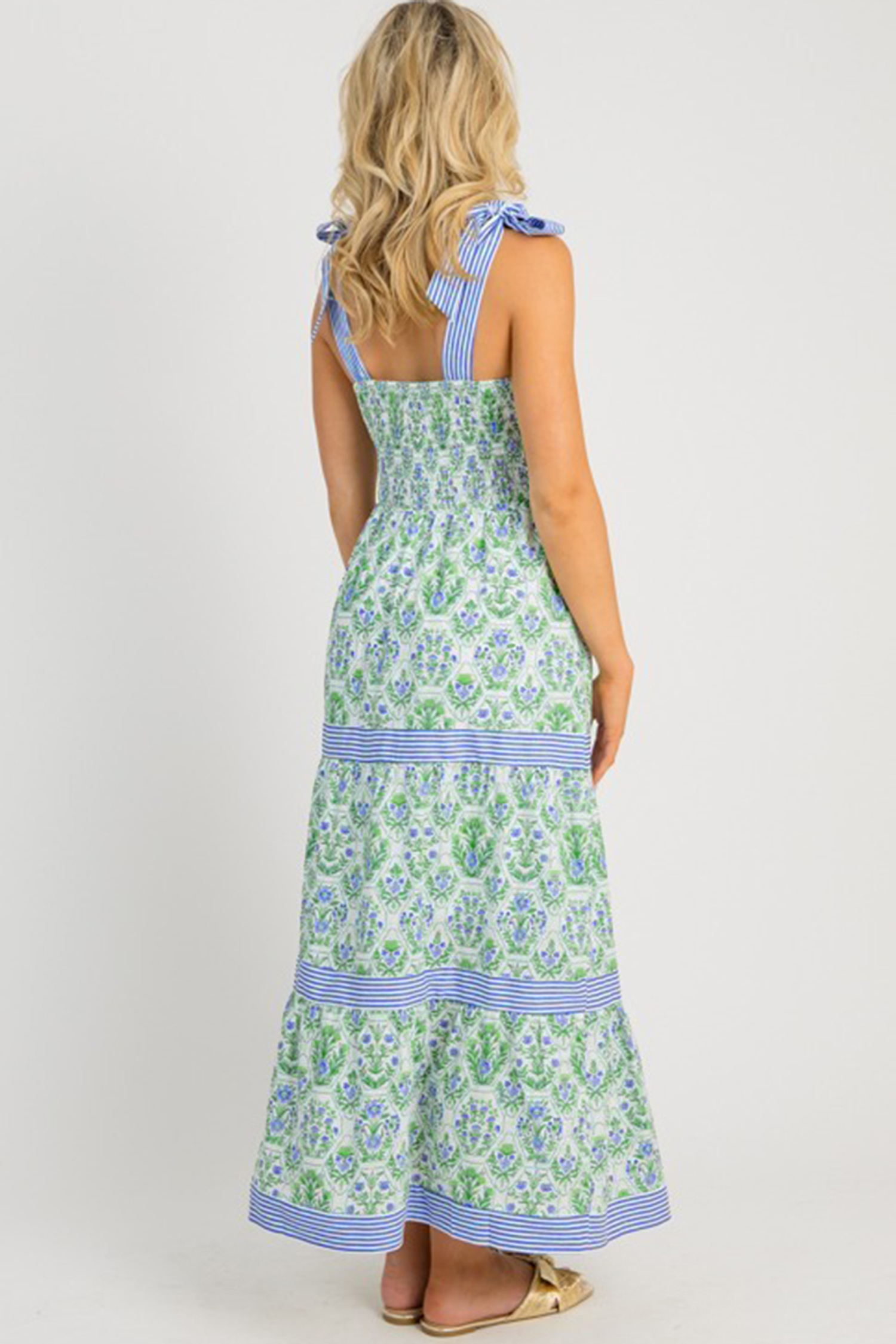 Women's Country A-Line Maxi Dress – Floral Patchwork Print - Detail View 2 Women's Country A-Line Maxi Dress – Floral Patchwork Print - Detail View 2