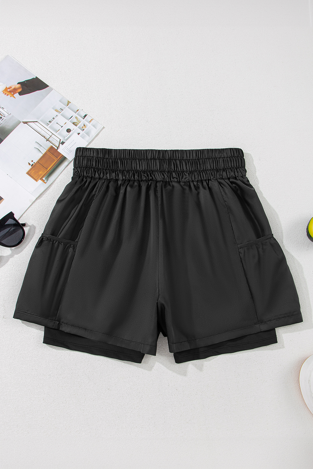 Stylish and Comfortable High Waist Black Shorts with Side Pockets - Detail View 6 Stylish and Comfortable High Waist Black Shorts with Side Pockets - Detail View 6