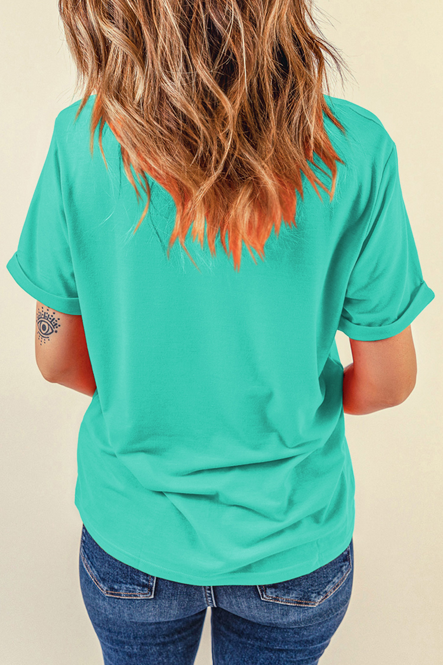 Mint Green Graphic Short Sleeve Tee, Women's Casual Summer Top - Detail View 3 Mint Green Graphic Short Sleeve Tee, Women's Casual Summer Top - Detail View 3