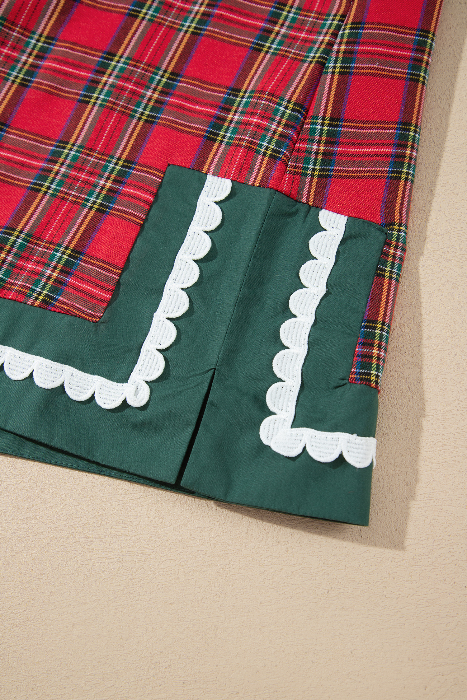 Women's Christmas Plaid Dress, Festive Shift Mini Dress - Detail View 11 Women's Christmas Plaid Dress, Festive Shift Mini Dress - Detail View 11