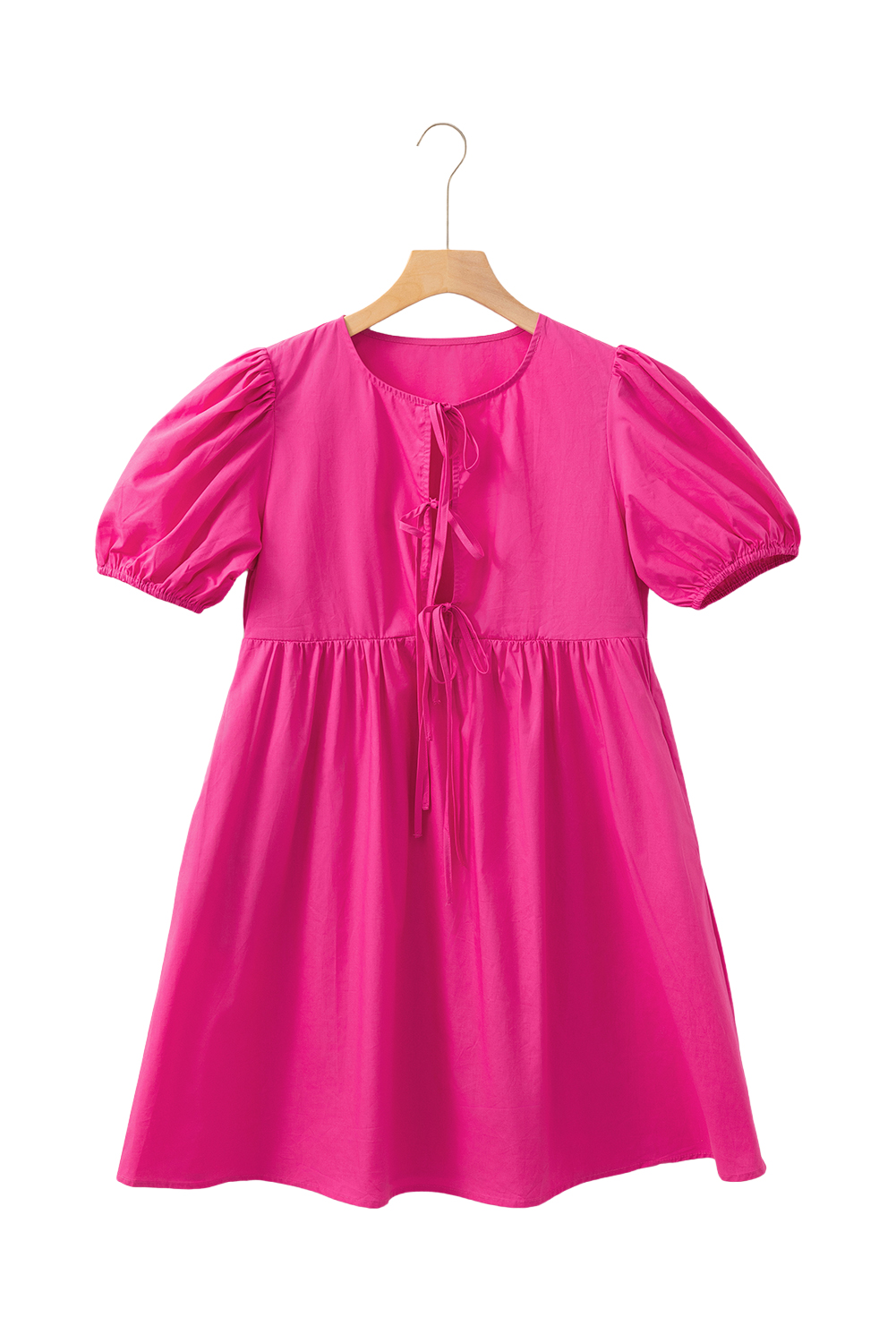 Cute and Chic Bright Pink Solid Color Mini Dress with Puff Sleeves - Detail View 14 Cute and Chic Bright Pink Solid Color Mini Dress with Puff Sleeves - Detail View 14