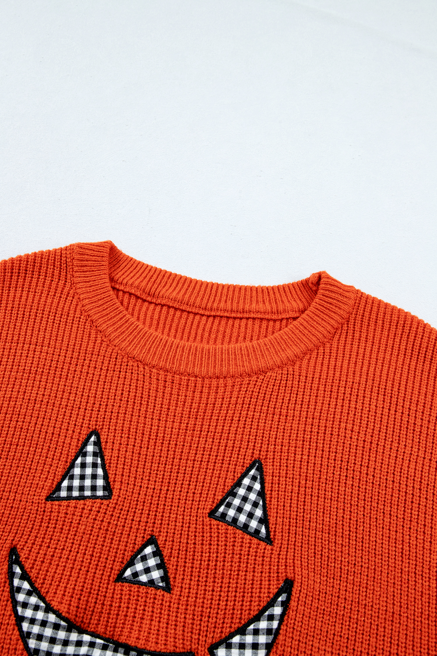 Festive Pumpkin Graphic Sweater, Casual Orange Fall Pullover - Detail View 11 Festive Pumpkin Graphic Sweater, Casual Orange Fall Pullover - Detail View 11