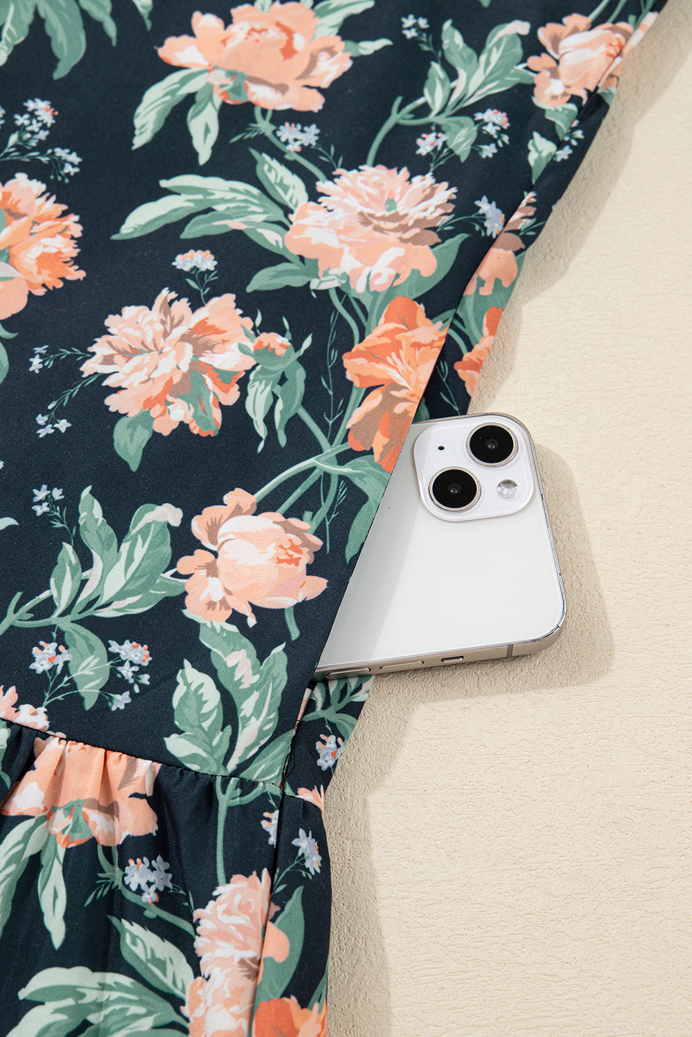 Women's Blue Floral Print V-Neck Shift Mini Dress for Daily Wear - Detail View 16 Women's Blue Floral Print V-Neck Shift Mini Dress for Daily Wear - Detail View 16