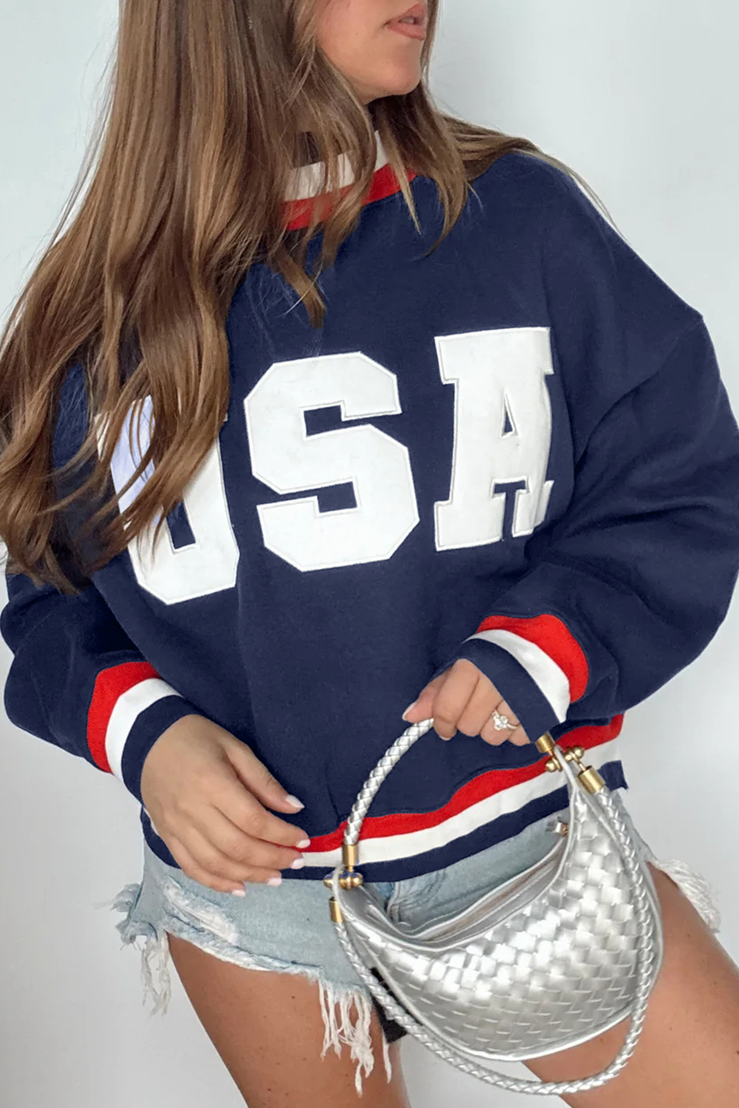 Women's Cotton Blend Sweatshirt, Cozy High Neck Pullover - Detail View 3 Women's Cotton Blend Sweatshirt, Cozy High Neck Pullover - Detail View 3