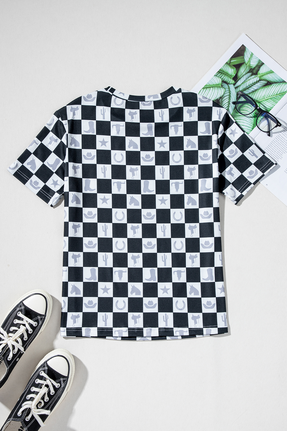 Trendy Women's Short Sleeve Tee - Black Plaid Design for Chic Summer Looks - Detail View 15 Trendy Women's Short Sleeve Tee - Black Plaid Design for Chic Summer Looks - Detail View 15