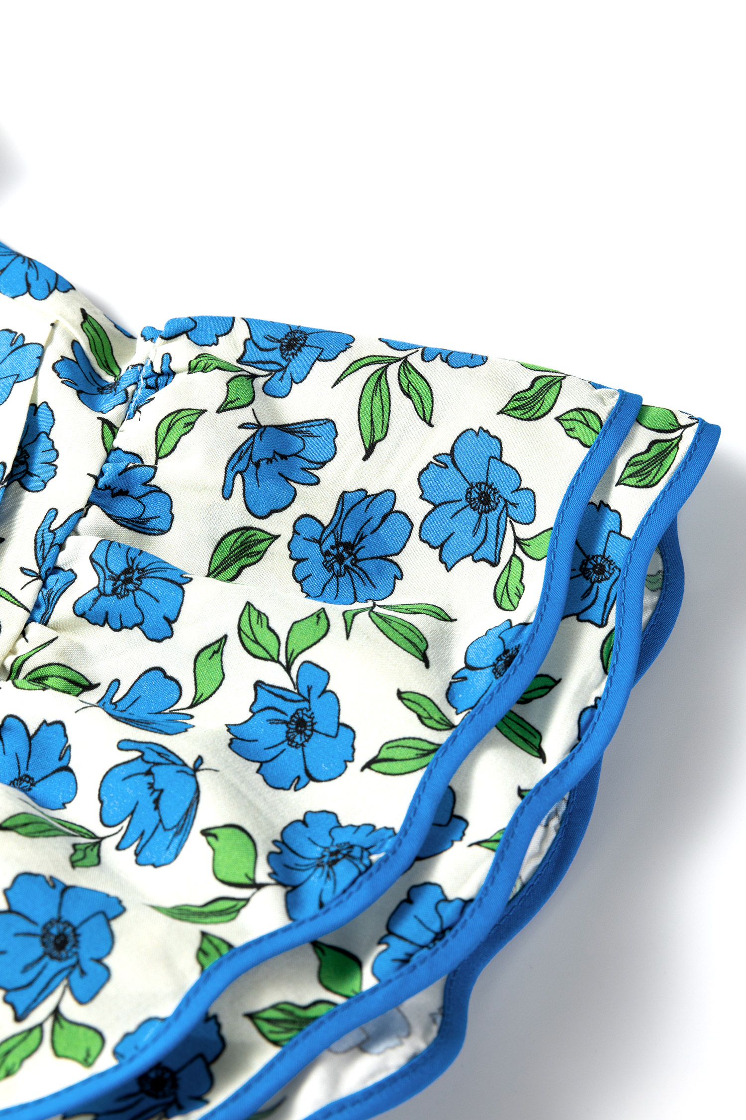 Women's Sky Blue Floral Pleated Blouse – Casual Summer Top with Flutter Sleeves - Detail View 10 Women's Sky Blue Floral Pleated Blouse – Casual Summer Top with Flutter Sleeves - Detail View 10