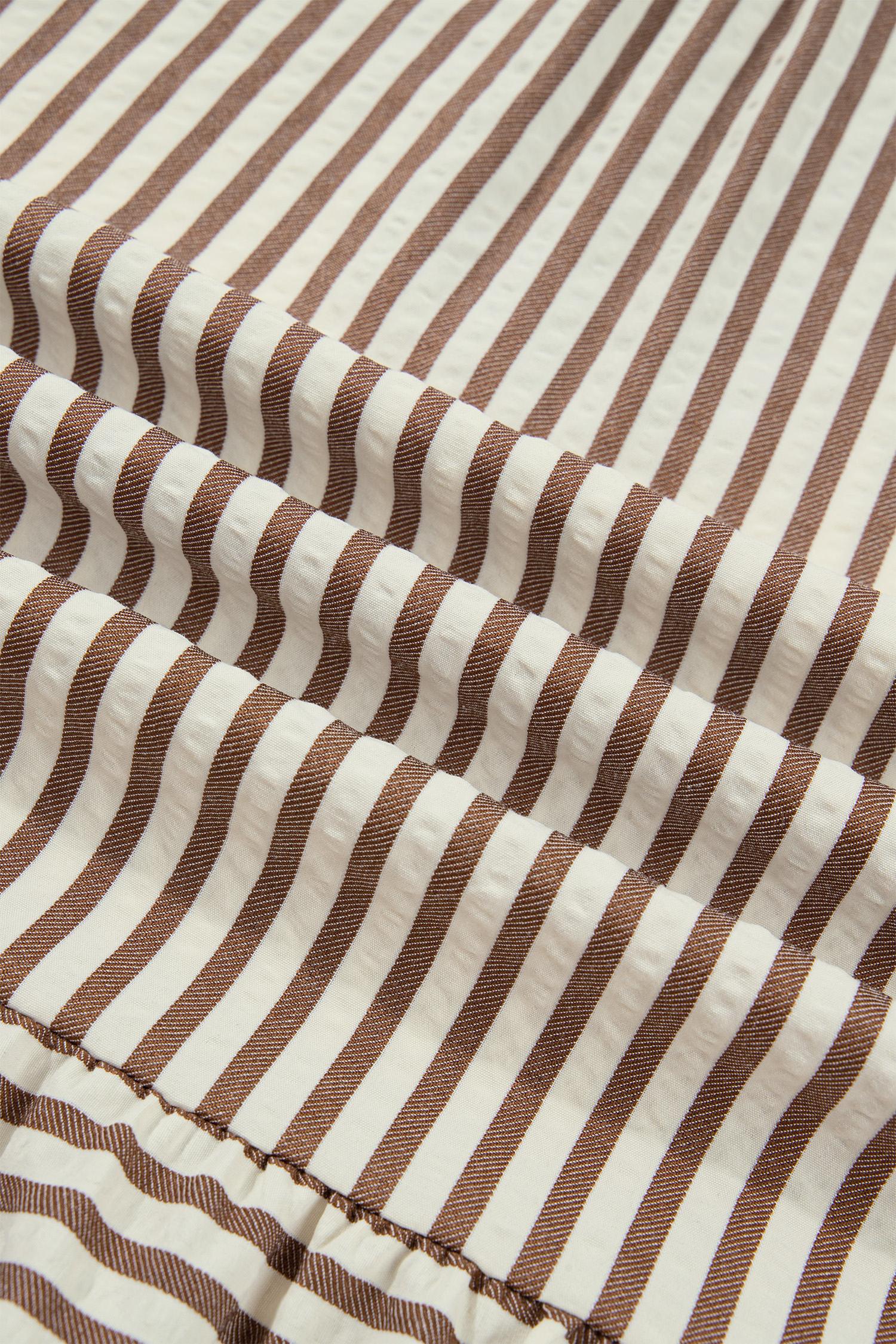 Women's Brown Stripe Ruffle Hem Mini Dress – Casual Shift - Detail View 13 Women's Brown Stripe Ruffle Hem Mini Dress – Casual Shift - Detail View 13