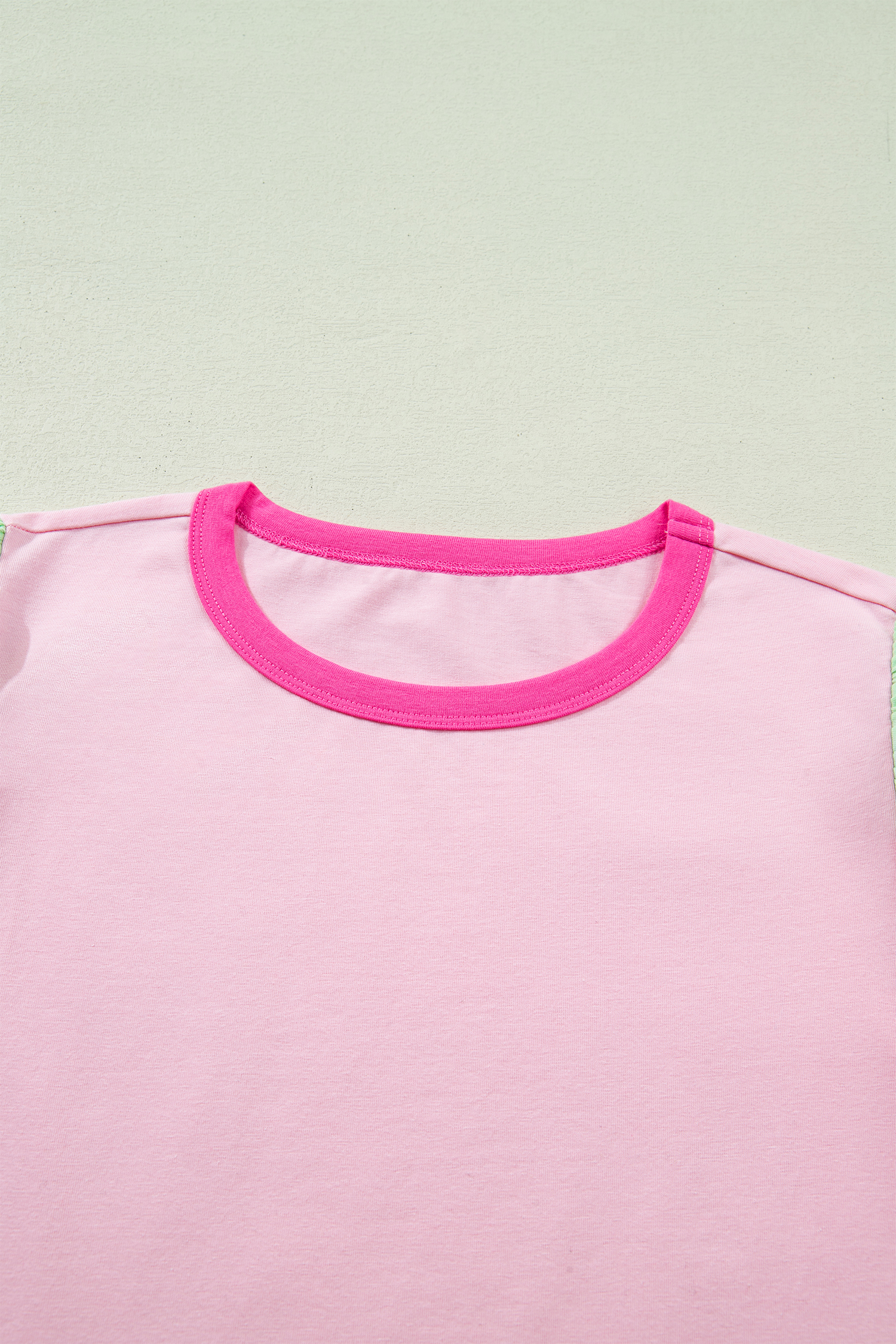 Southern Belle Style Pink Patchwork Top – Women's Ruffle Sleeve Colorblock T-Shirt, Daily Casual Shift Silhouette - Detail View 5 Southern Belle Style Pink Patchwork Top – Women's Ruffle Sleeve Colorblock T-Shirt, Daily Casual Shift Silhouette - Detail View 5