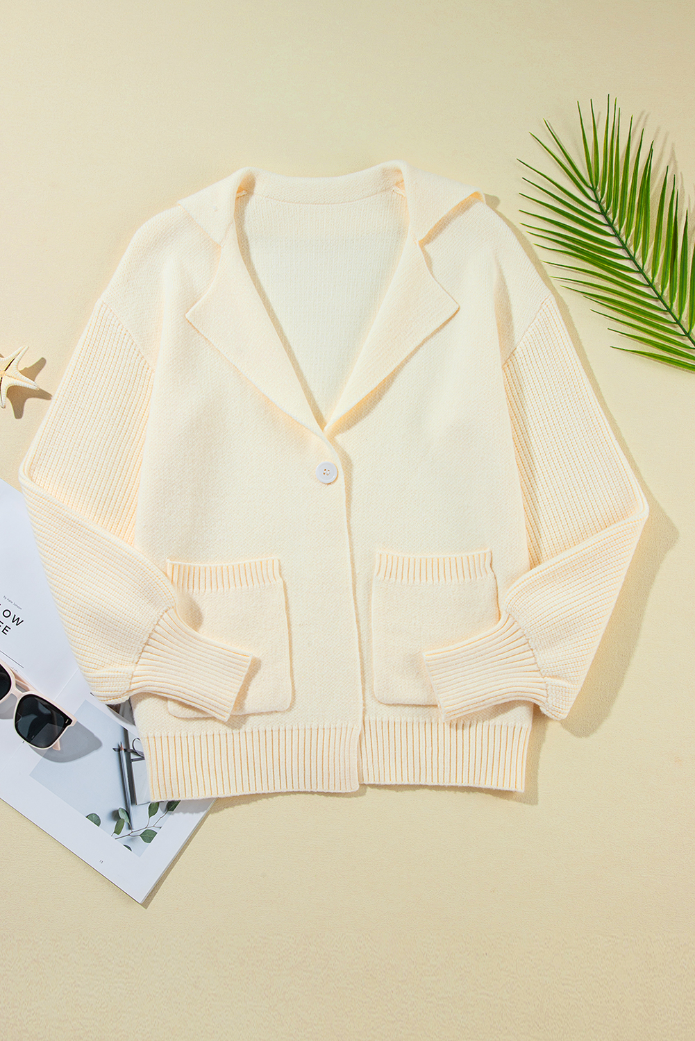 Beige Solid Long Sleeve Sweater Cardigan for Women – Modern Daily Wear - Detail View 20 Beige Solid Long Sleeve Sweater Cardigan for Women – Modern Daily Wear - Detail View 20