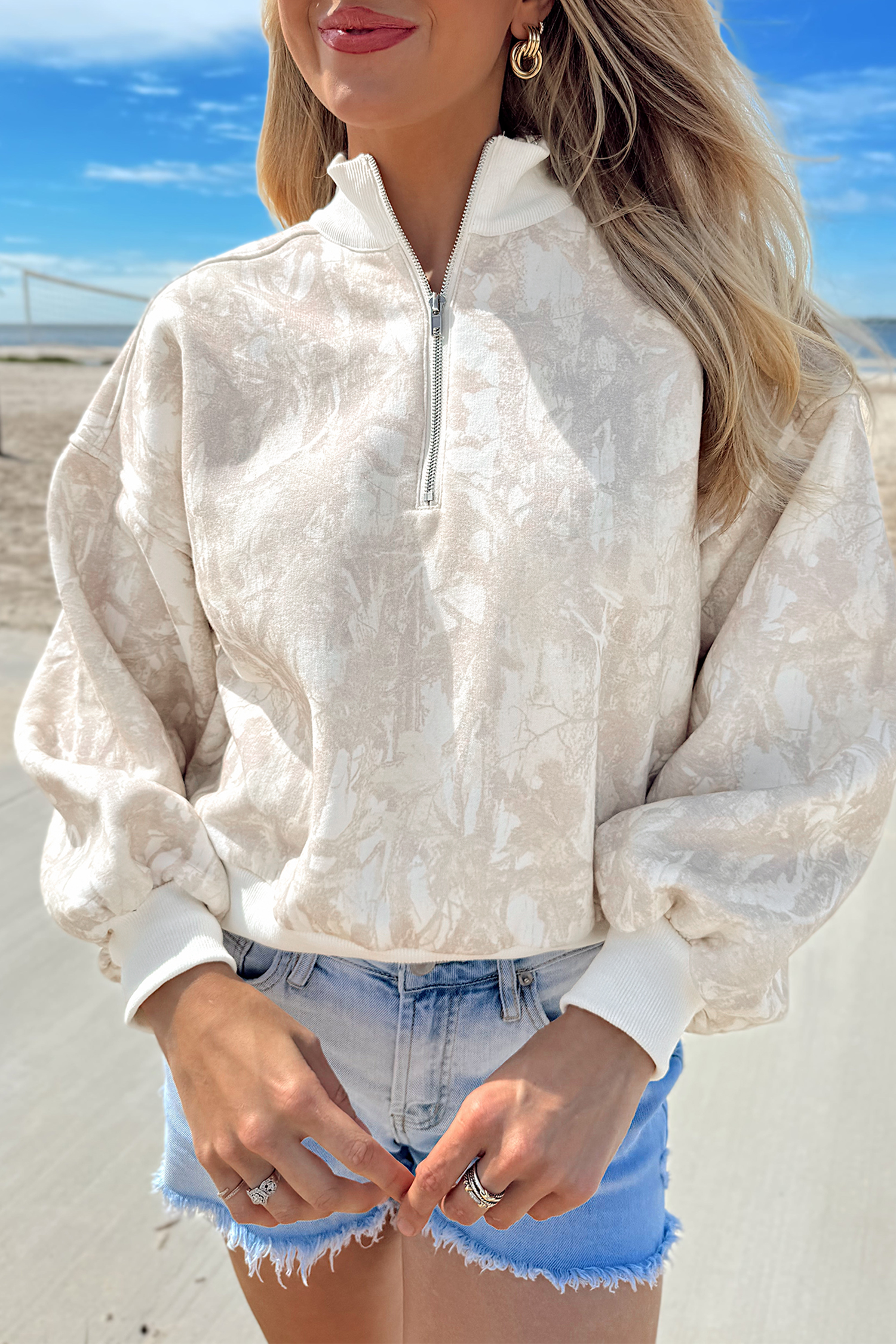 Women's Quarter Zip Sweatshirt, Abstract Print Daily Wear - Detail View 3 Women's Quarter Zip Sweatshirt, Abstract Print Daily Wear - Detail View 3