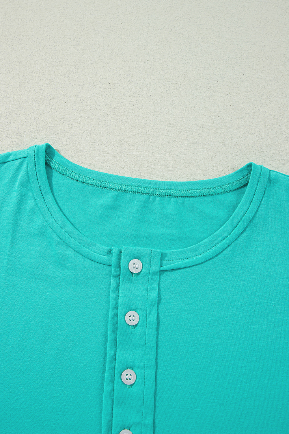 Casual Mint Green Half Sleeve Top with Buttoned Henley Neckline - Detail View 18 Casual Mint Green Half Sleeve Top with Buttoned Henley Neckline - Detail View 18