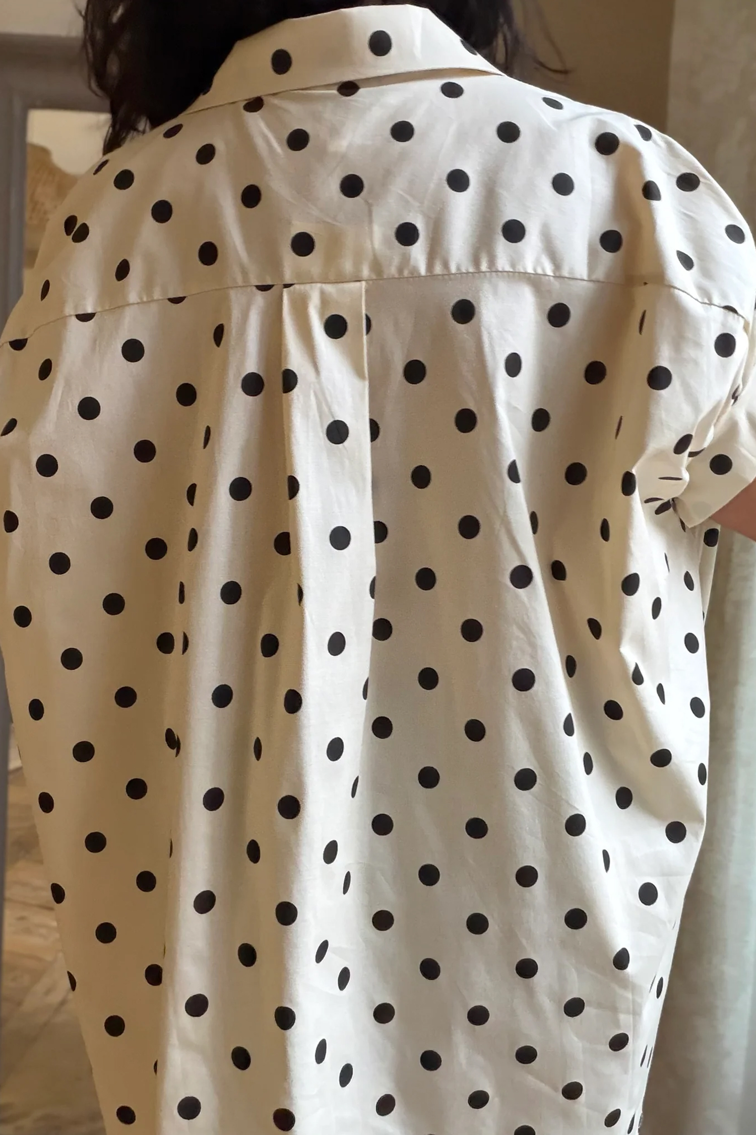 Beige Polka Dot Blouse – Loose Shift Shirt for Daily Wear - Detail View 5 Beige Polka Dot Blouse – Loose Shift Shirt for Daily Wear - Detail View 5