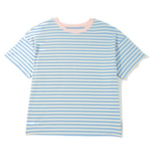Women's Sky Blue Striped Tee – Casual Drop Shoulder Crew Neck - Main View