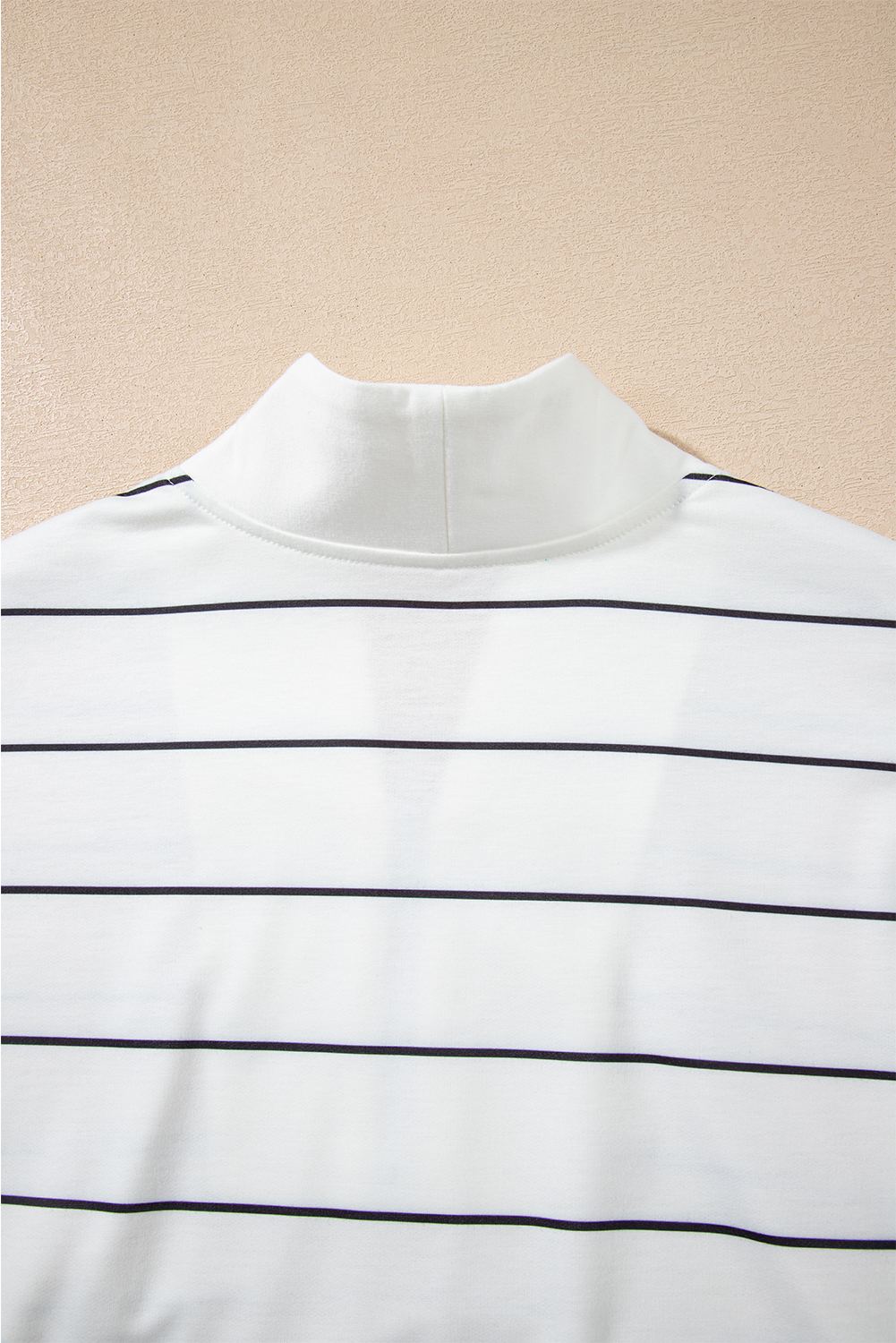 Women's White Zip V Neck Casual Stripe Print Drop Shoulder Long Sleeve Top - Detail View 9 Women's White Zip V Neck Casual Stripe Print Drop Shoulder Long Sleeve Top - Detail View 9