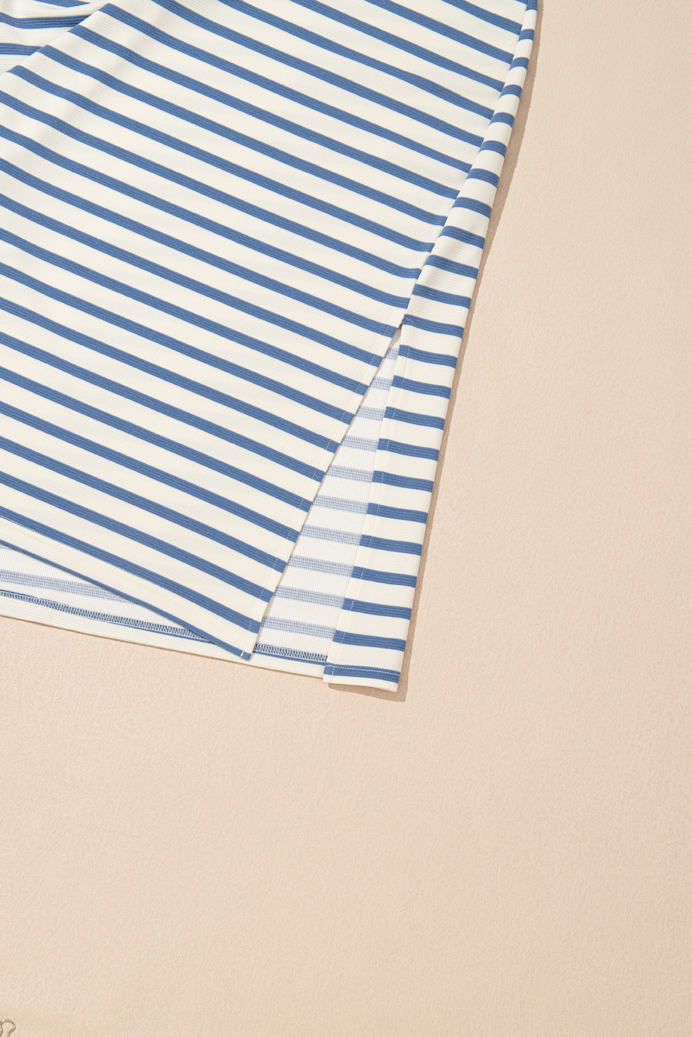 Casual Sky Blue Stripe Midi Dress for Women – V Neck and Side Slit Design for Warm Days - Detail View 9 Casual Sky Blue Stripe Midi Dress for Women – V Neck and Side Slit Design for Warm Days - Detail View 9