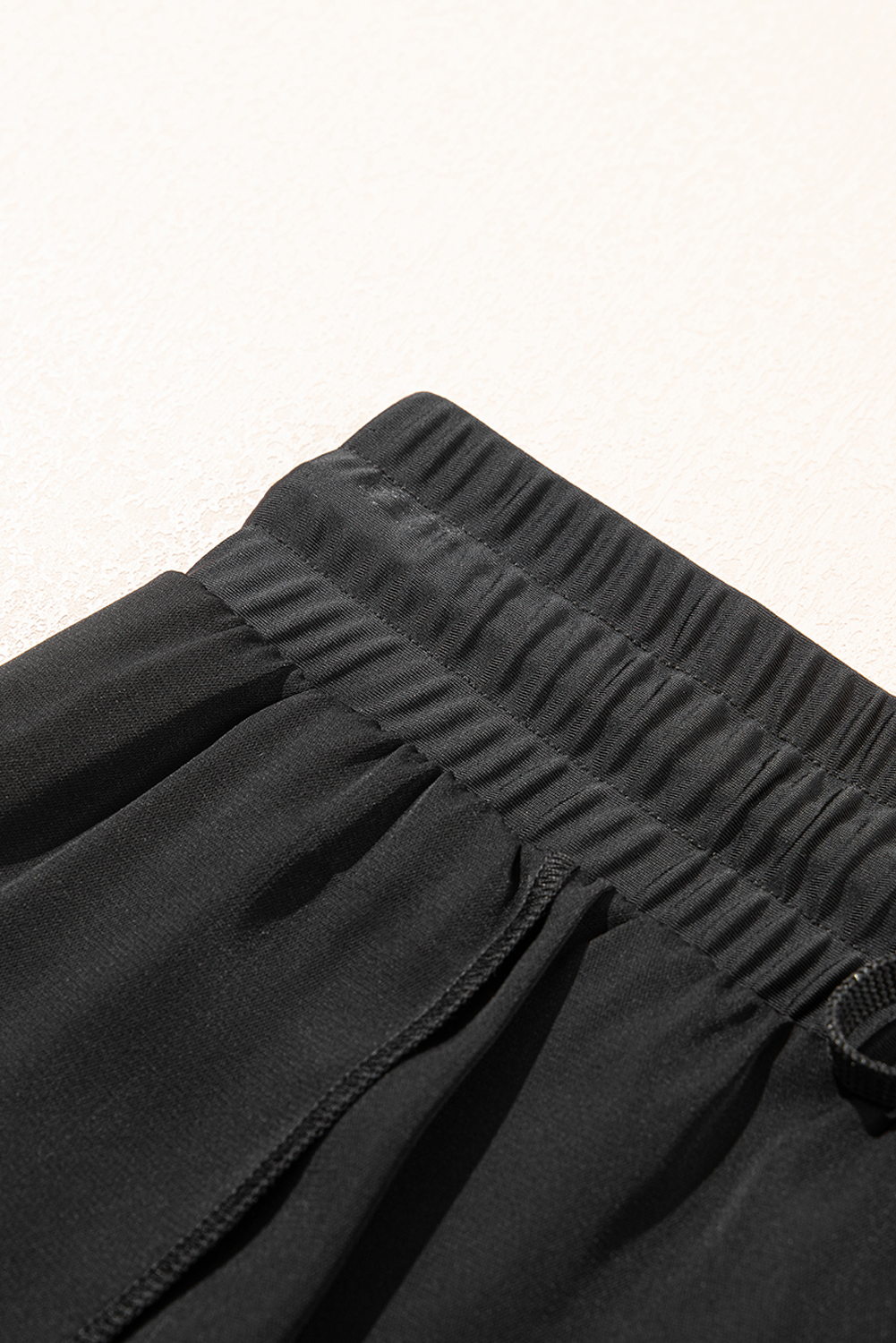 Women's Black High Waisted Drawstring 2-in-1 Color Block Bikini Shorts with Side Pocket - Detail View 17 Women's Black High Waisted Drawstring 2-in-1 Color Block Bikini Shorts with Side Pocket - Detail View 17