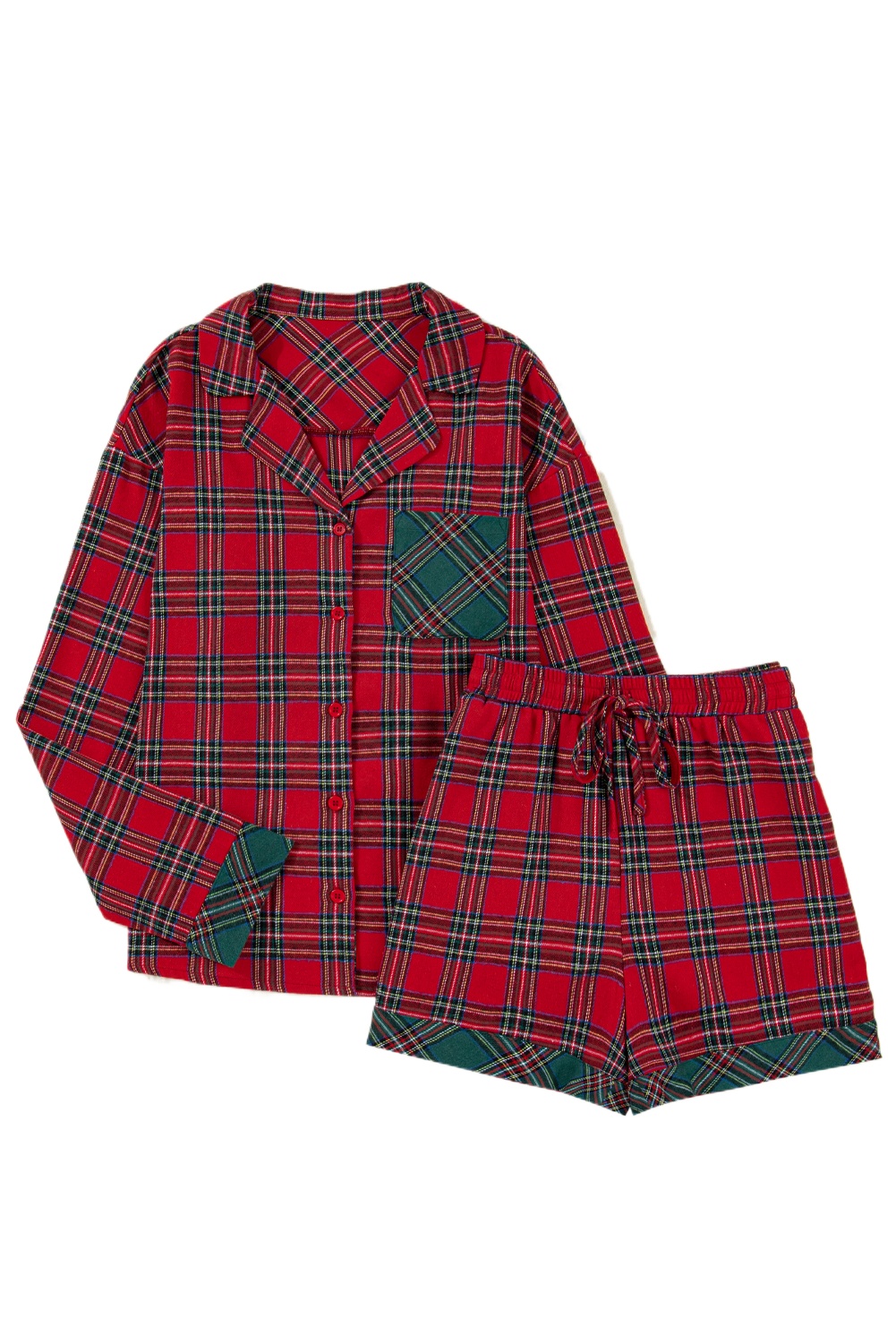 Festive Red Plaid Long Sleeve Pajama Set – Cozy Christmas Attire for Women - Main View Festive Red Plaid Long Sleeve Pajama Set – Cozy Christmas Attire for Women - Main View