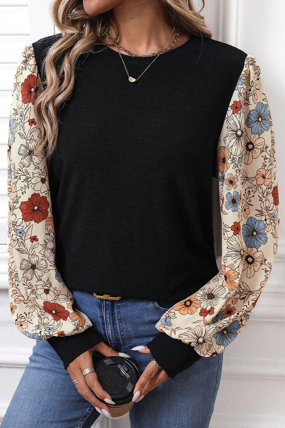 Stylish Apricot Patchwork Long Sleeve Top – Perfect for Daily Outings and Office Attire - Detail View 6 Stylish Apricot Patchwork Long Sleeve Top – Perfect for Daily Outings and Office Attire - Detail View 6