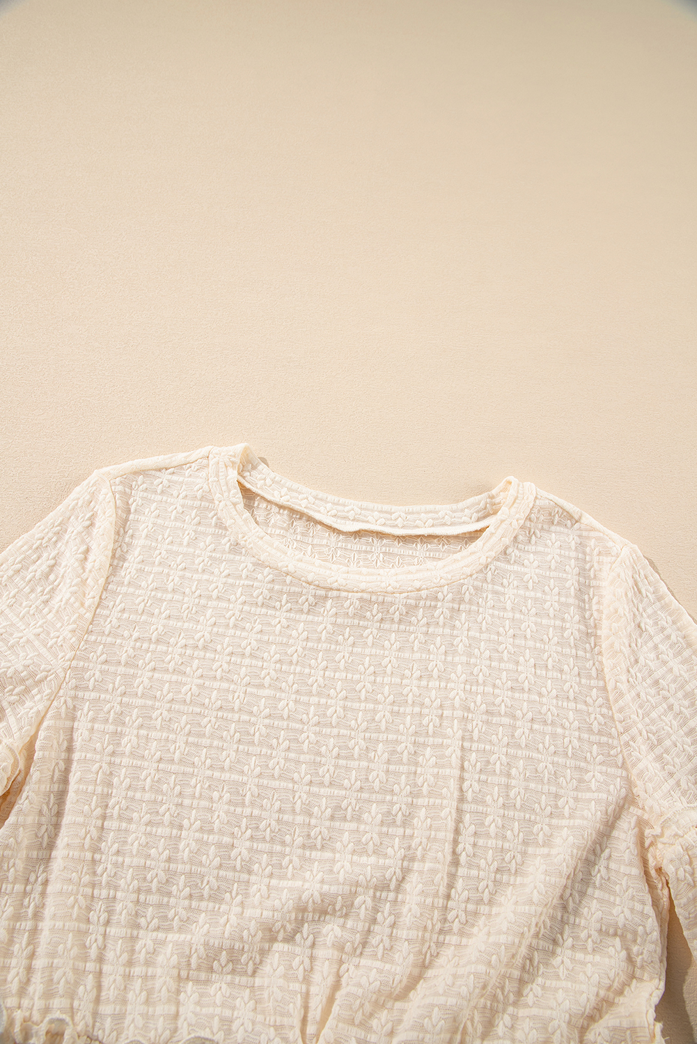 Women's Blouse, Beige Blouse, Ruffled Sleeve, Short Sleeve, Elegant Design, Textured Fabric, Comfortable, Round Neck, Daily Wear, Versatile Style, Summer Fashion, Solid Color, Tops & Shirts - Detail View 8 Women's Blouse, Beige Blouse, Ruffled Sleeve, Short Sleeve, Elegant Design, Textured Fabric, Comfortable, Round Neck, Daily Wear, Versatile Style, Summer Fashion, Solid Color, Tops & Shirts - Detail View 8
