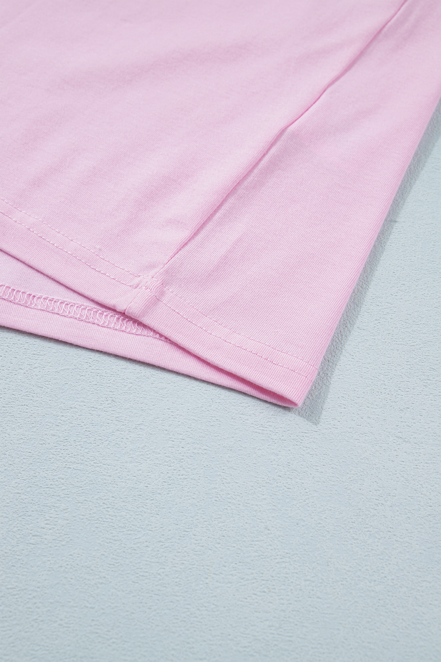 Women's Summer Color Block Tee – Gossamer Pink with Embroidered Bow & Patchwork Details, Soft Cotton Blend - Detail View 8 Women's Summer Color Block Tee – Gossamer Pink with Embroidered Bow & Patchwork Details, Soft Cotton Blend - Detail View 8
