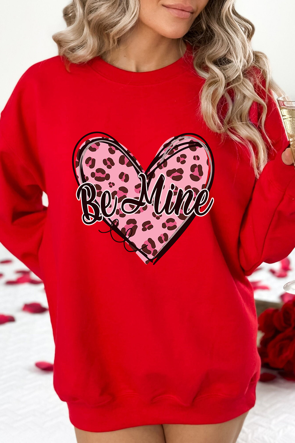 Comfortable Long Sleeve Red Graphic Sweatshirt for Women - Perfect for Valentine's Day - Detail View 3 Comfortable Long Sleeve Red Graphic Sweatshirt for Women - Perfect for Valentine's Day - Detail View 3