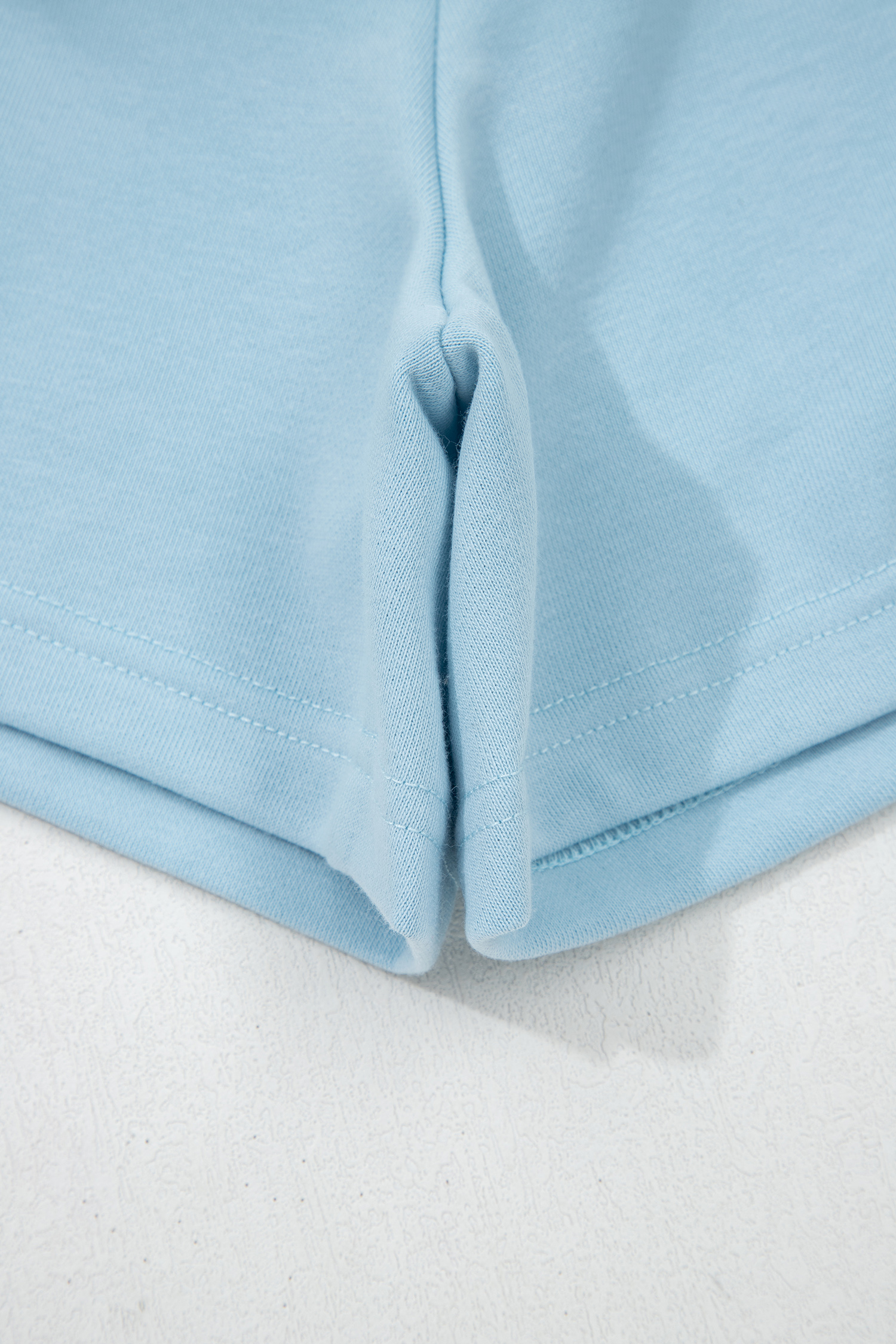 Summer Casual 2-Piece Set for Women – Mist Blue Solid Color Loose Tee and Comfortable Drawstring Shorts - Detail View 14 Summer Casual 2-Piece Set for Women – Mist Blue Solid Color Loose Tee and Comfortable Drawstring Shorts - Detail View 14