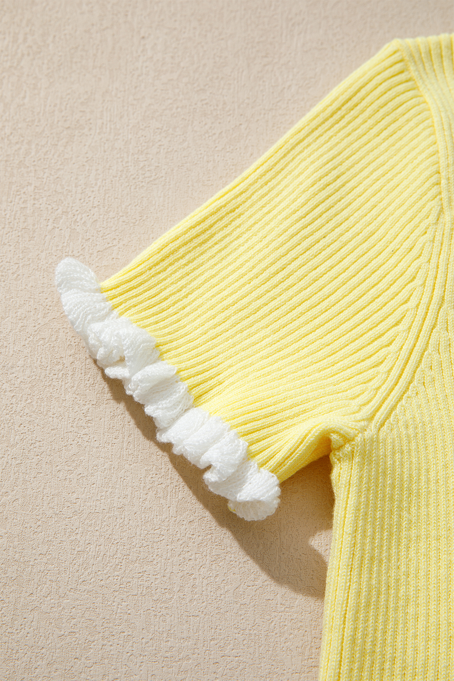 Elegant Women's Ruffle Hem Sweater – Short Sleeve Cardigan - Detail View 8 Elegant Women's Ruffle Hem Sweater – Short Sleeve Cardigan - Detail View 8