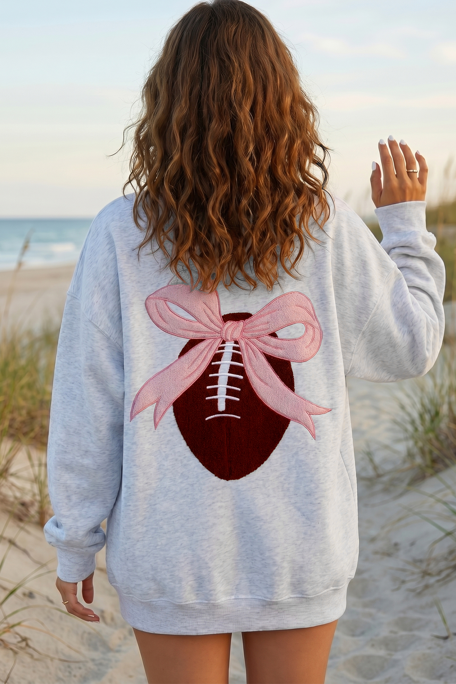 Graphic Bow Sweatshirt, Women's Casual Long Sleeve Pullover - Detail View 2 Graphic Bow Sweatshirt, Women's Casual Long Sleeve Pullover - Detail View 2