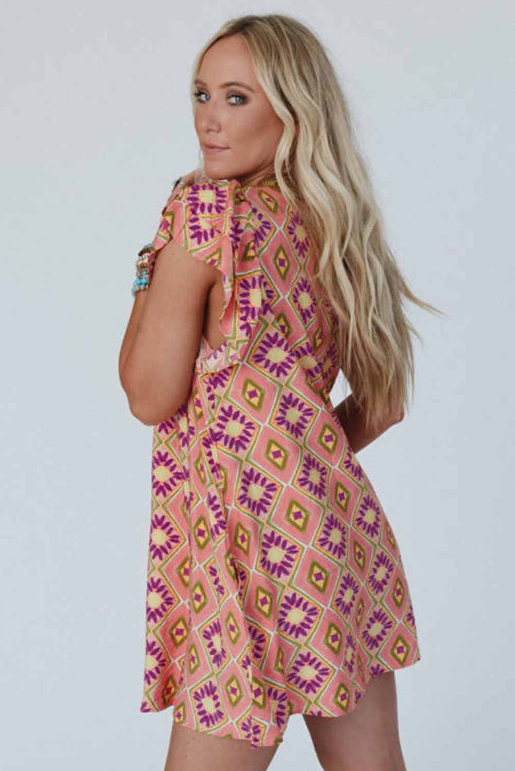 Elegant Women's Ruffled Sleeve Mini Dress - Perfect for Summer Occasions - Detail View 11 Elegant Women's Ruffled Sleeve Mini Dress - Perfect for Summer Occasions - Detail View 11