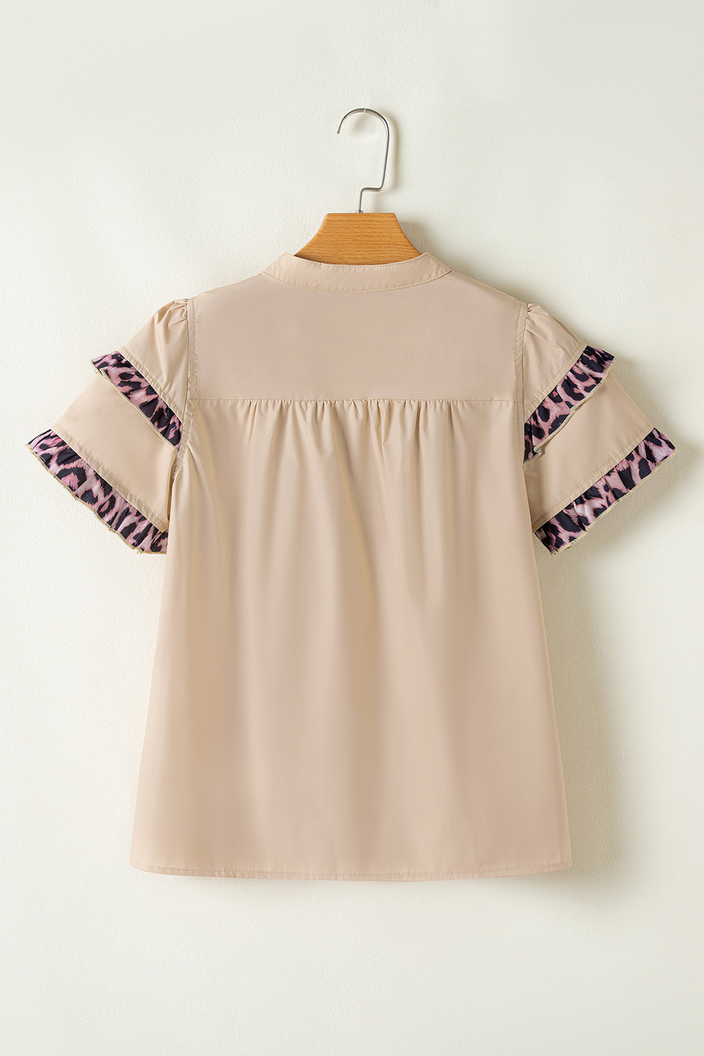 Feminine V Neck Blouse in Smoke Gray with Playful Leopard Design for Summer - Detail View 7 Feminine V Neck Blouse in Smoke Gray with Playful Leopard Design for Summer - Detail View 7