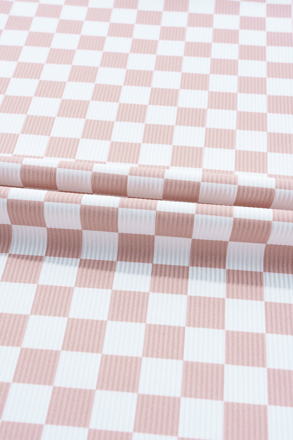 Women's T-Shirt, Pink Checkered, Ribbed Fabric, Slim Fit, Crew Neck, Casual Style, Summer Wear, Comfortable, Geometric Pattern, Versatile Look, Daily Wear, Tops, Tops & Tees - Detail View 8 Women's T-Shirt, Pink Checkered, Ribbed Fabric, Slim Fit, Crew Neck, Casual Style, Summer Wear, Comfortable, Geometric Pattern, Versatile Look, Daily Wear, Tops, Tops & Tees - Detail View 8