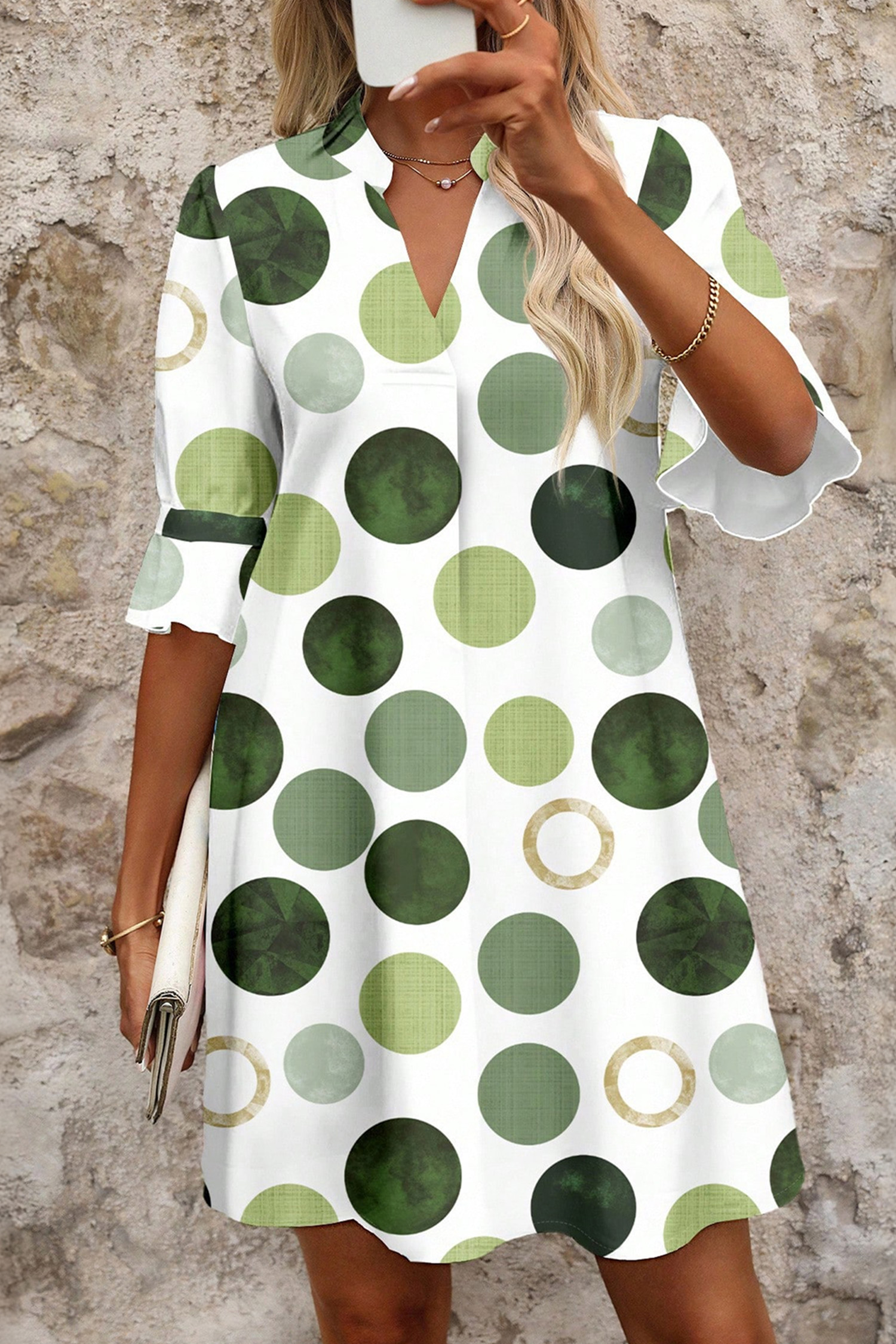 Women's Polka Dot Dress – Flounce Half Sleeve Casual Mini - Detail View 8 Women's Polka Dot Dress – Flounce Half Sleeve Casual Mini - Detail View 8