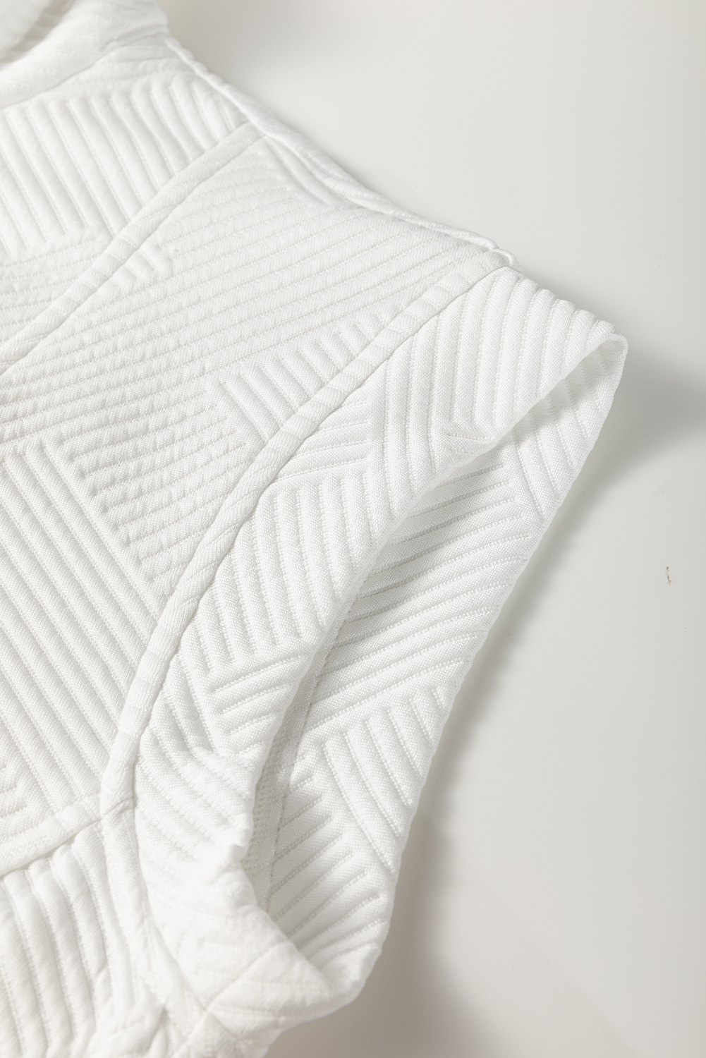 Women's Mini Dress, White Dress, Textured Fabric, Half Zip, Collared Neck, Cap Sleeves, Casual Style, Daily Wear, Summer Fashion, Side Pockets, Unique Design, Shift Silhouette, Comfortable, Solid Color - Detail View 8 Women's Mini Dress, White Dress, Textured Fabric, Half Zip, Collared Neck, Cap Sleeves, Casual Style, Daily Wear, Summer Fashion, Side Pockets, Unique Design, Shift Silhouette, Comfortable, Solid Color - Detail View 8