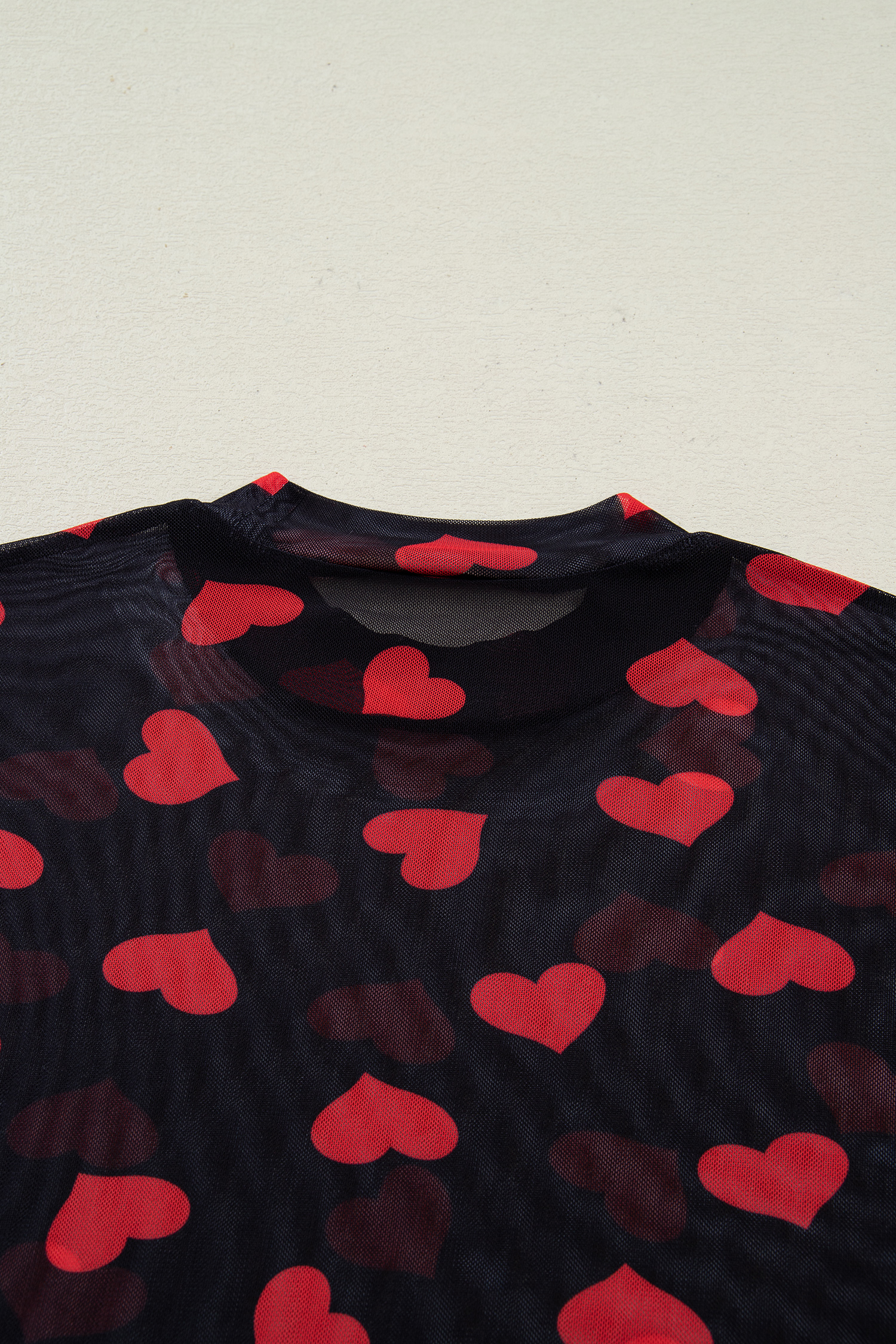 Valentine's Day Black Heart Sheer Mesh Top for Women – Stylish Long Sleeve Casual Fashion - Detail View 11 Valentine's Day Black Heart Sheer Mesh Top for Women – Stylish Long Sleeve Casual Fashion - Detail View 11