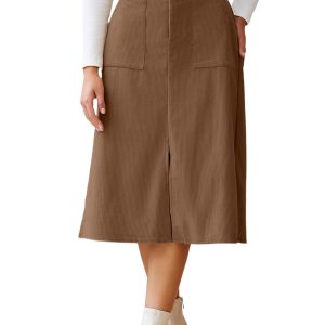 Elegant Coffee Midi Skirt for Women – High Waist Shift Design, Perfect for Fall & Daily Wear - Main View