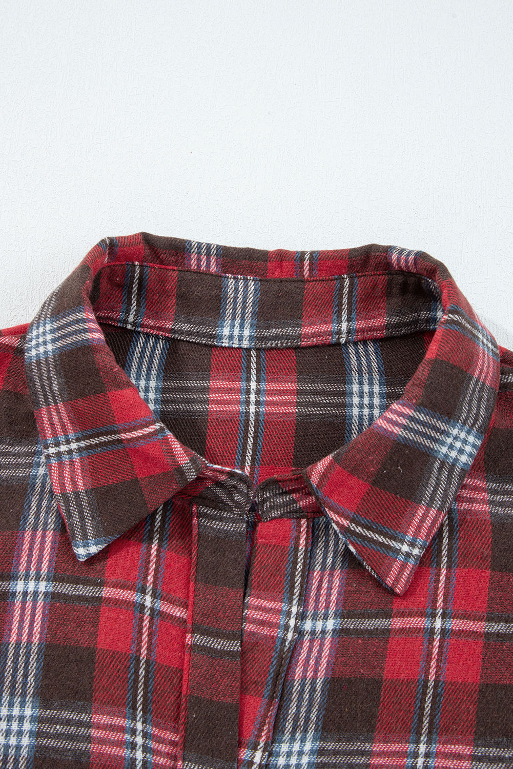 Stylish Long Sleeve Red Plaid Blouse - Comfortable and Loose Fit - Detail View 6 Stylish Long Sleeve Red Plaid Blouse - Comfortable and Loose Fit - Detail View 6