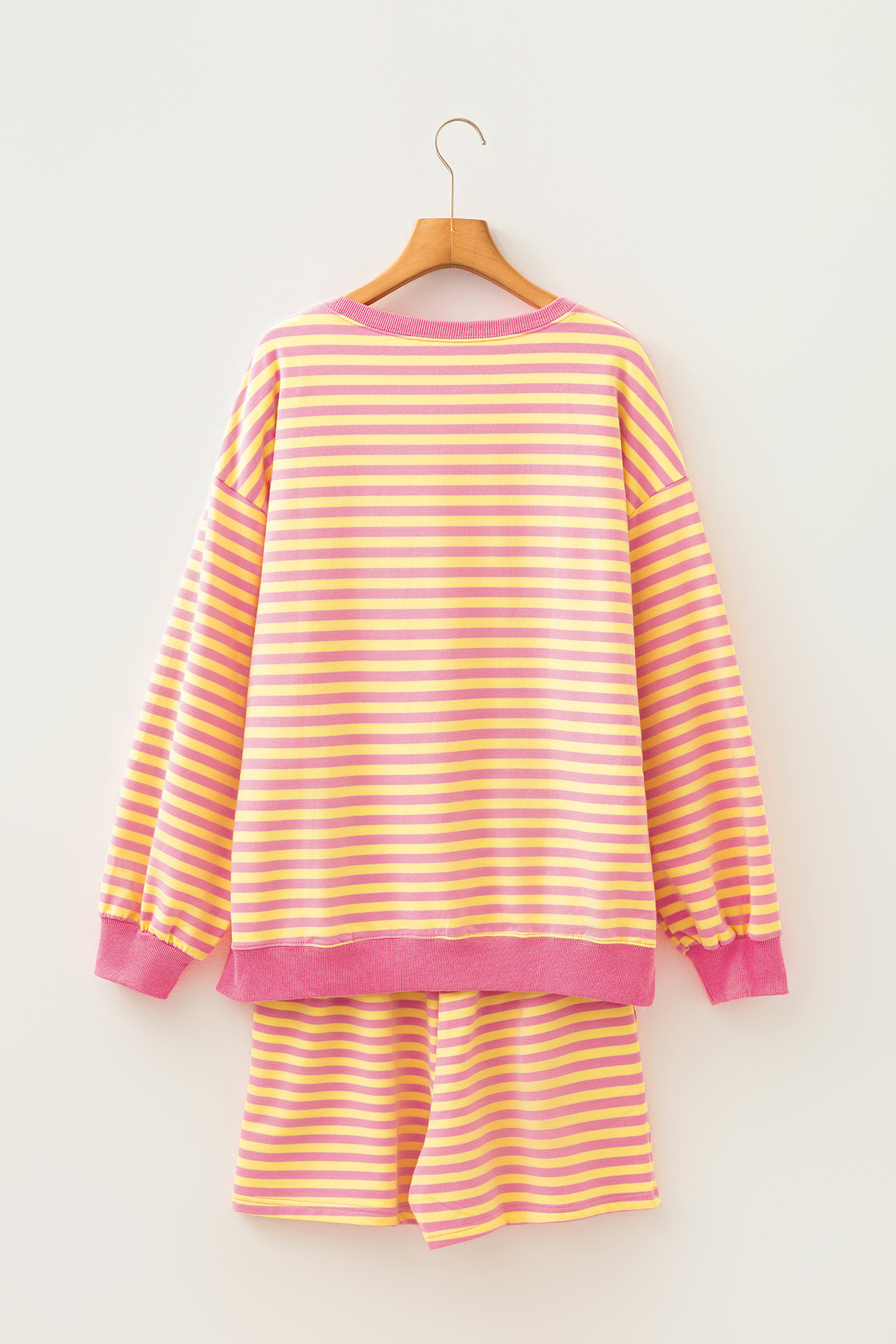 Women's Striped Long Sleeve Top and Shorts Set – Casual Wear - Detail View 7 Women's Striped Long Sleeve Top and Shorts Set – Casual Wear - Detail View 7