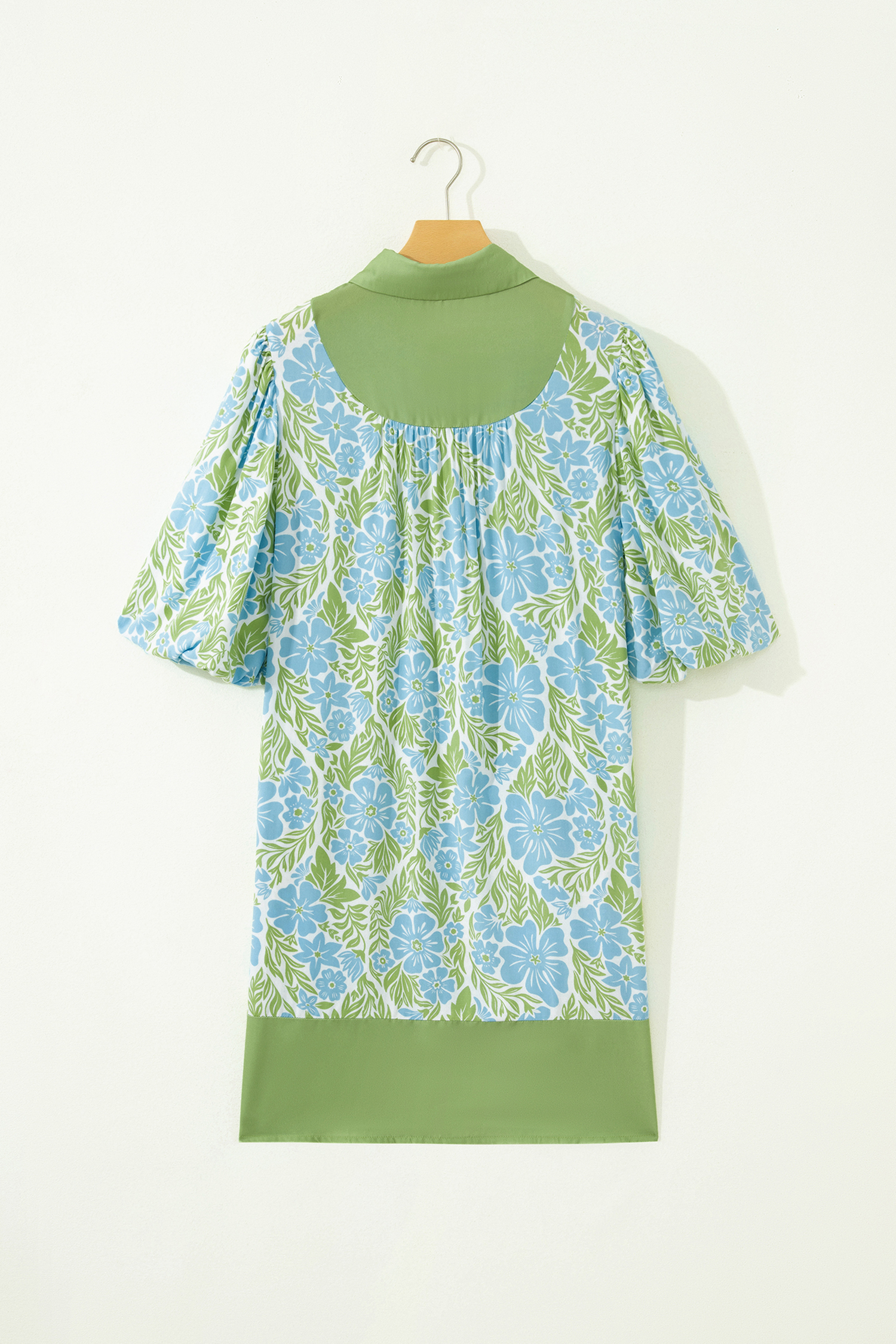 Floral Print Summer Shift Dress for Women - Sky Blue Patchwork Half Sleeve Mini Dress - Detail View 5 Floral Print Summer Shift Dress for Women - Sky Blue Patchwork Half Sleeve Mini Dress - Detail View 5