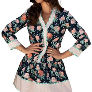 Women's Blue Floral Print V-Neck Shift Mini Dress for Daily Wear - Main View